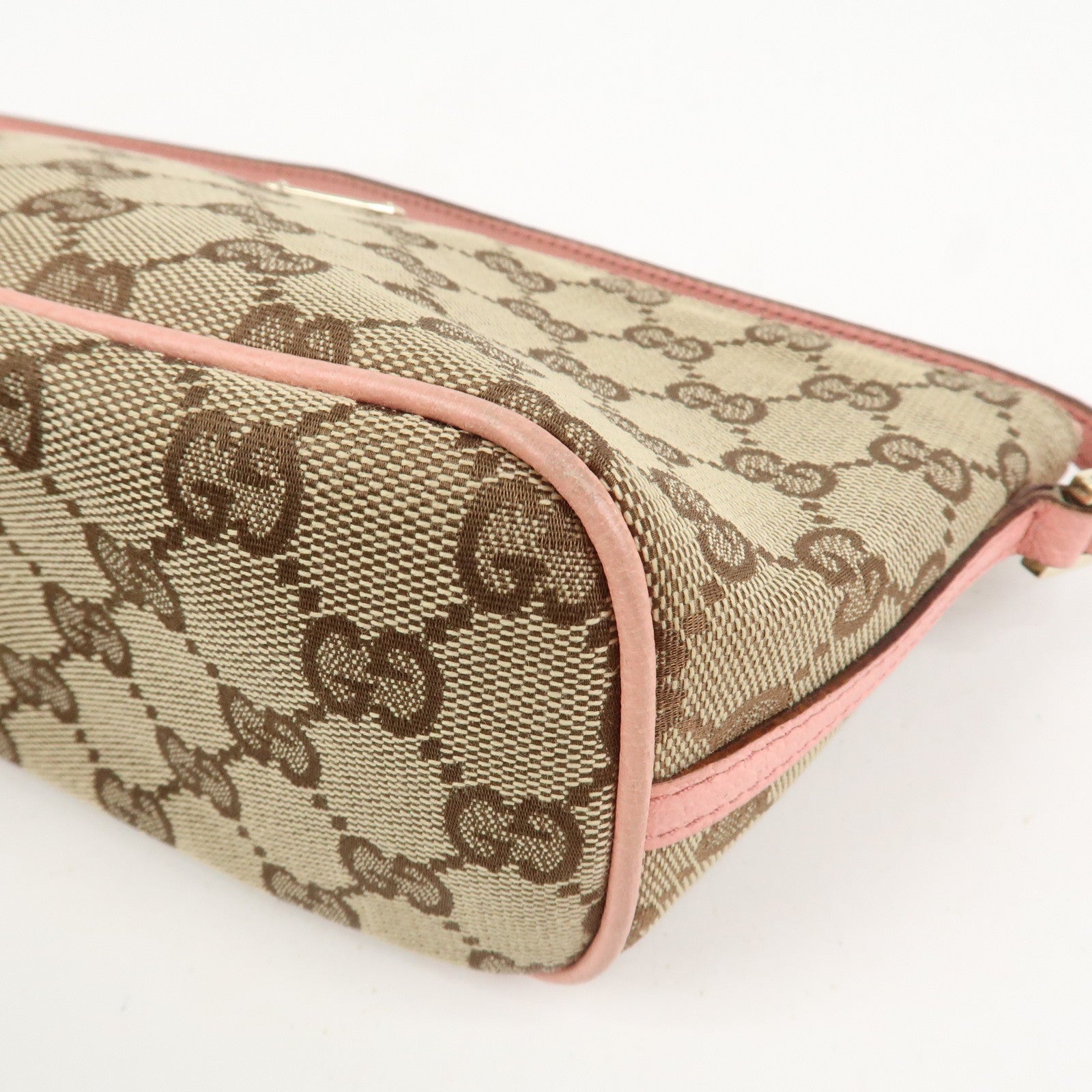 GUCCI Boat Bag GG Canvas Leather Hand Bag Beige Pink 07198