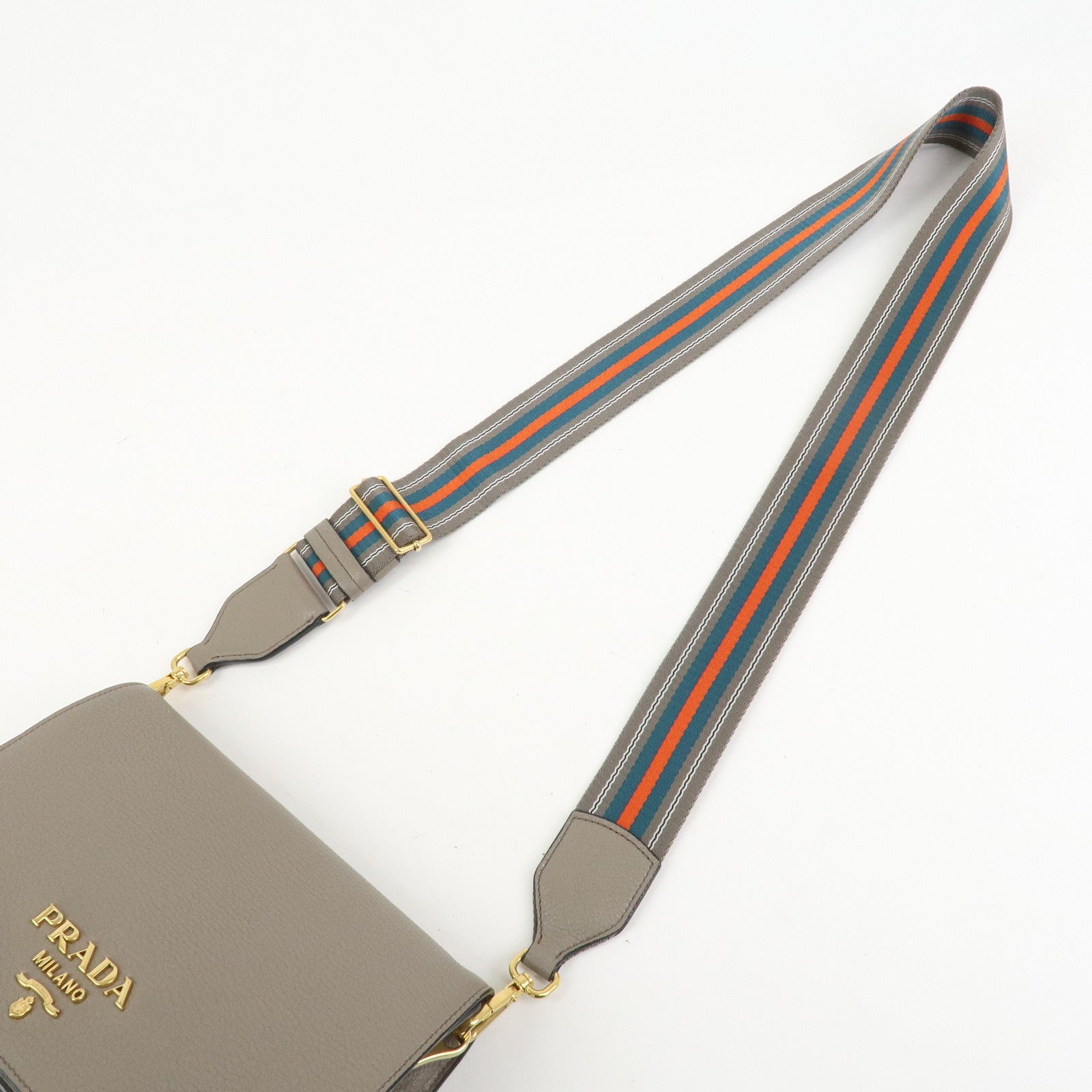 PRADA Leather Shoulder Bag Crossbody Bag Gray 1BH031