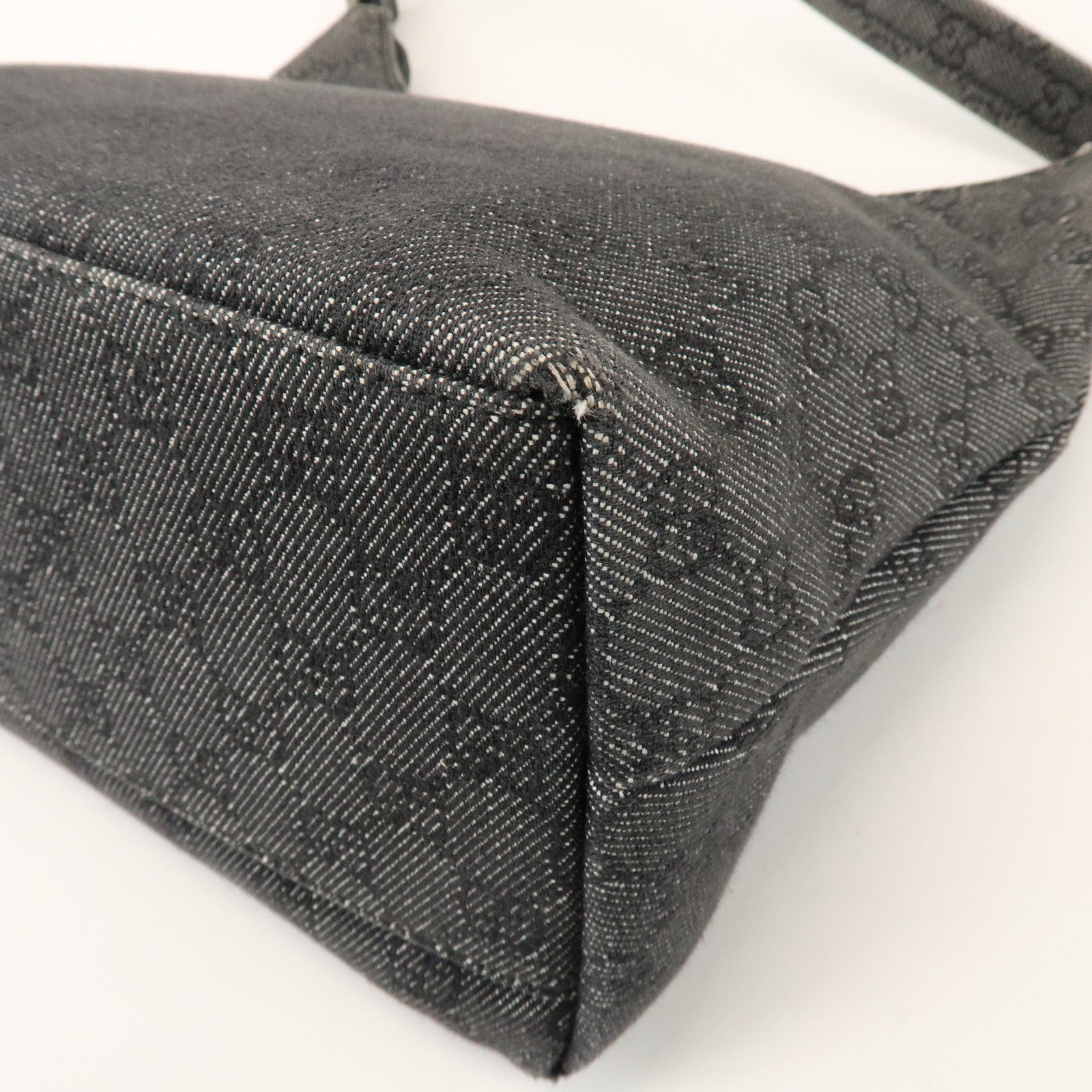 GUCCI GG Denim Leather Shoulder Bag Hand Bag Black 105649