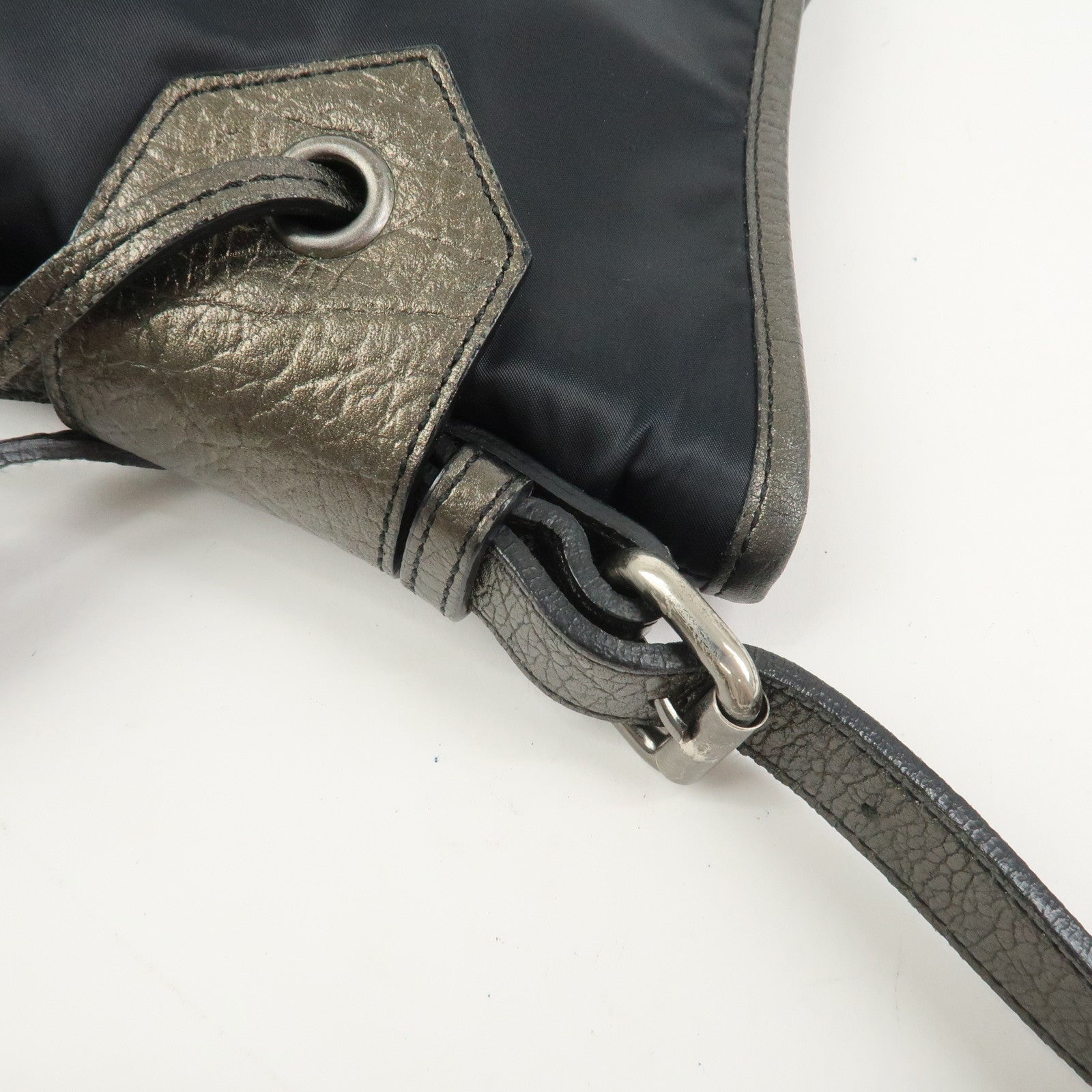 BURBERRY Nylon Leather Shoulder Crossbody Bag Black Metallic Gray