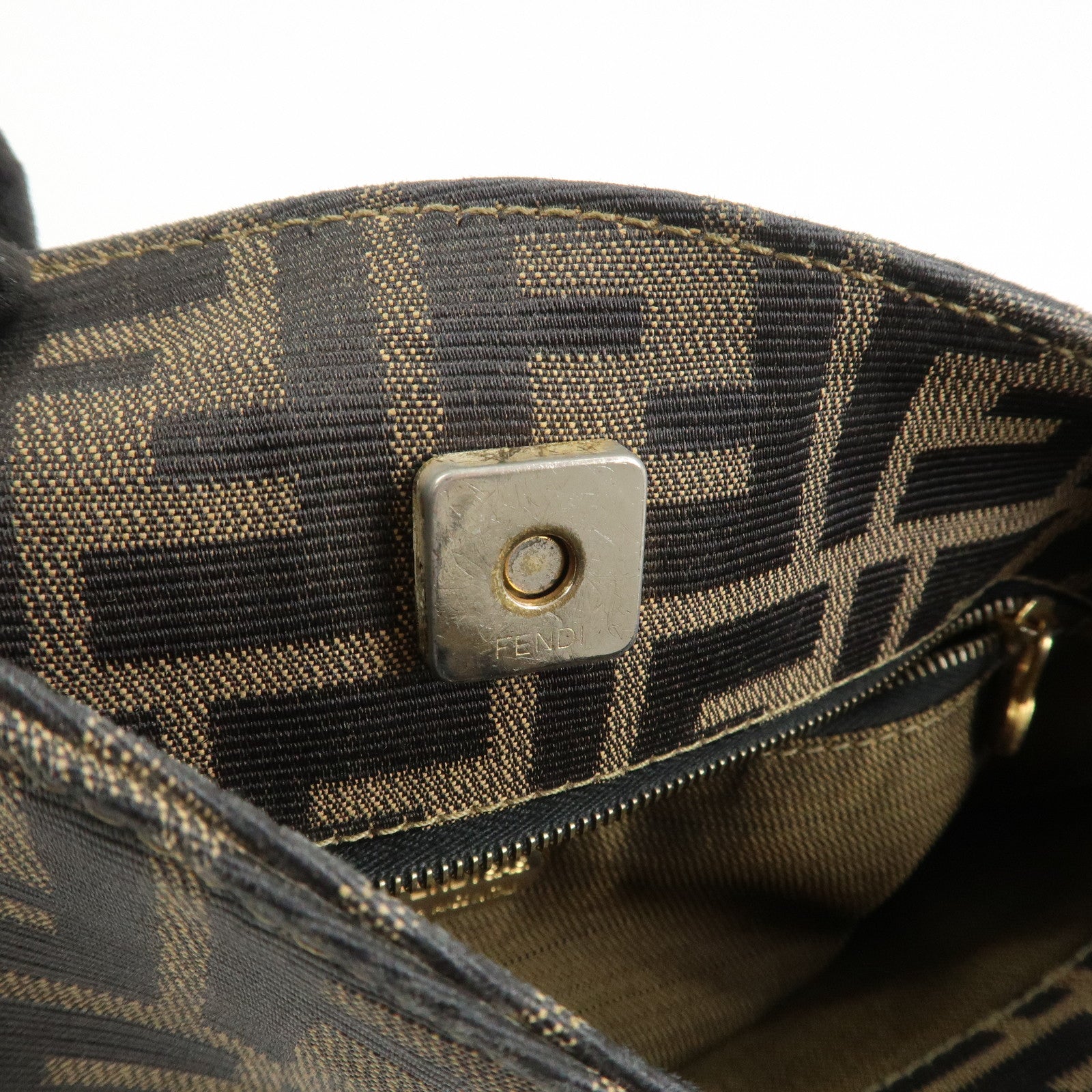 FENDI Zucca Canvas Leather Shoulder Bag Hand Bag Brown Black