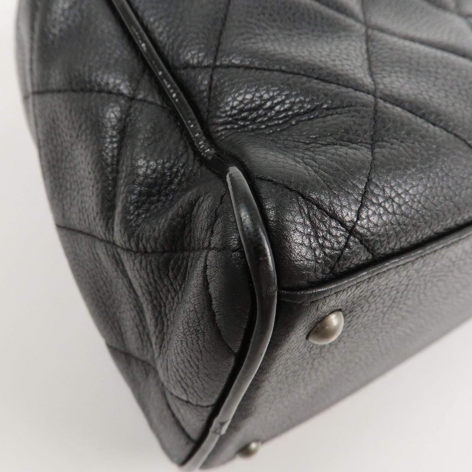 CHANEL Matelasse Leather Boston Bag Bowling Bag Black A15685