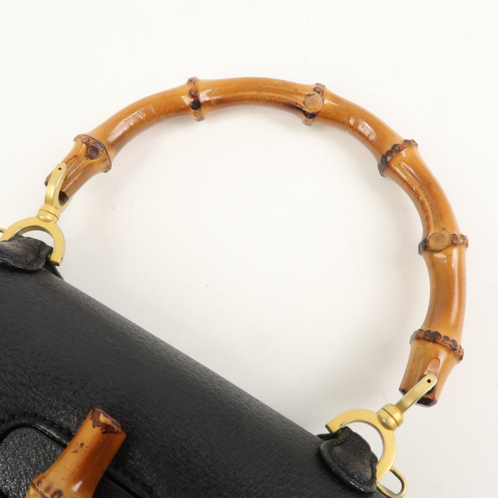 GUCCI Bamboo Leather 2Way Bag Hand Bag Shoulder Bag Black 000・2013