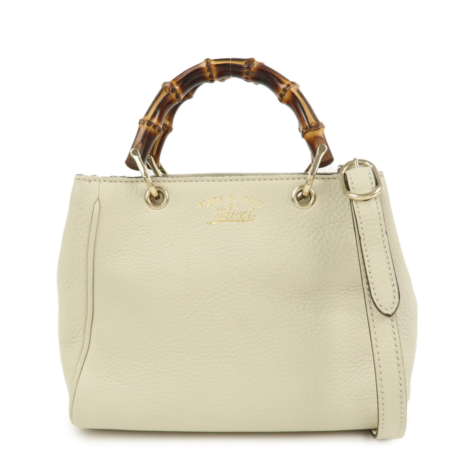 GUCCI Bamboo Leather Mini Shopper 2Way Bag Hand Bag Ivory 368823