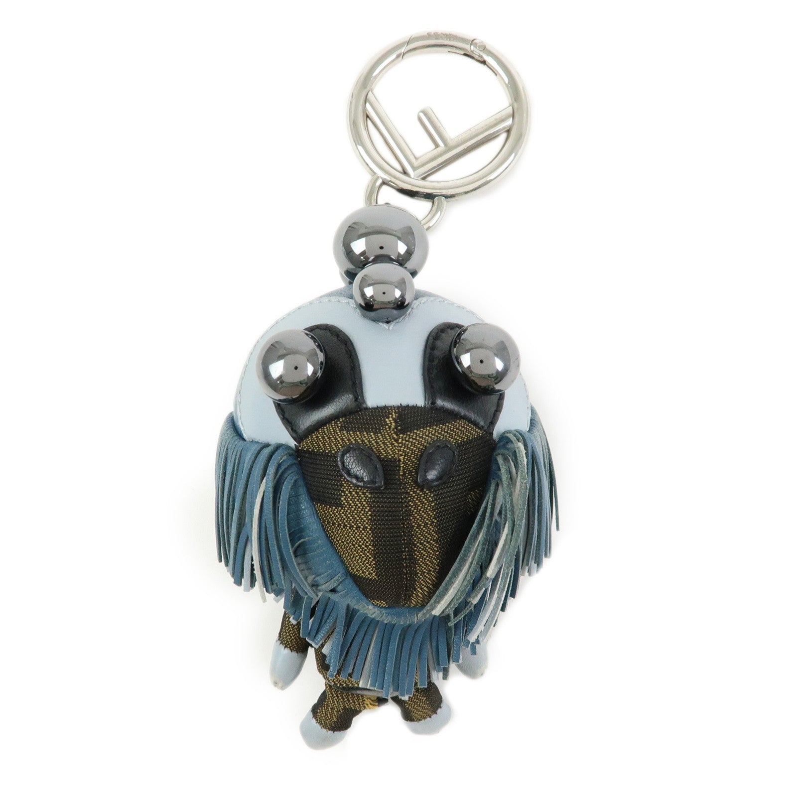 FENDI Zucca Canvas Leather Space Monkey Bag Charm Key Chain Blue