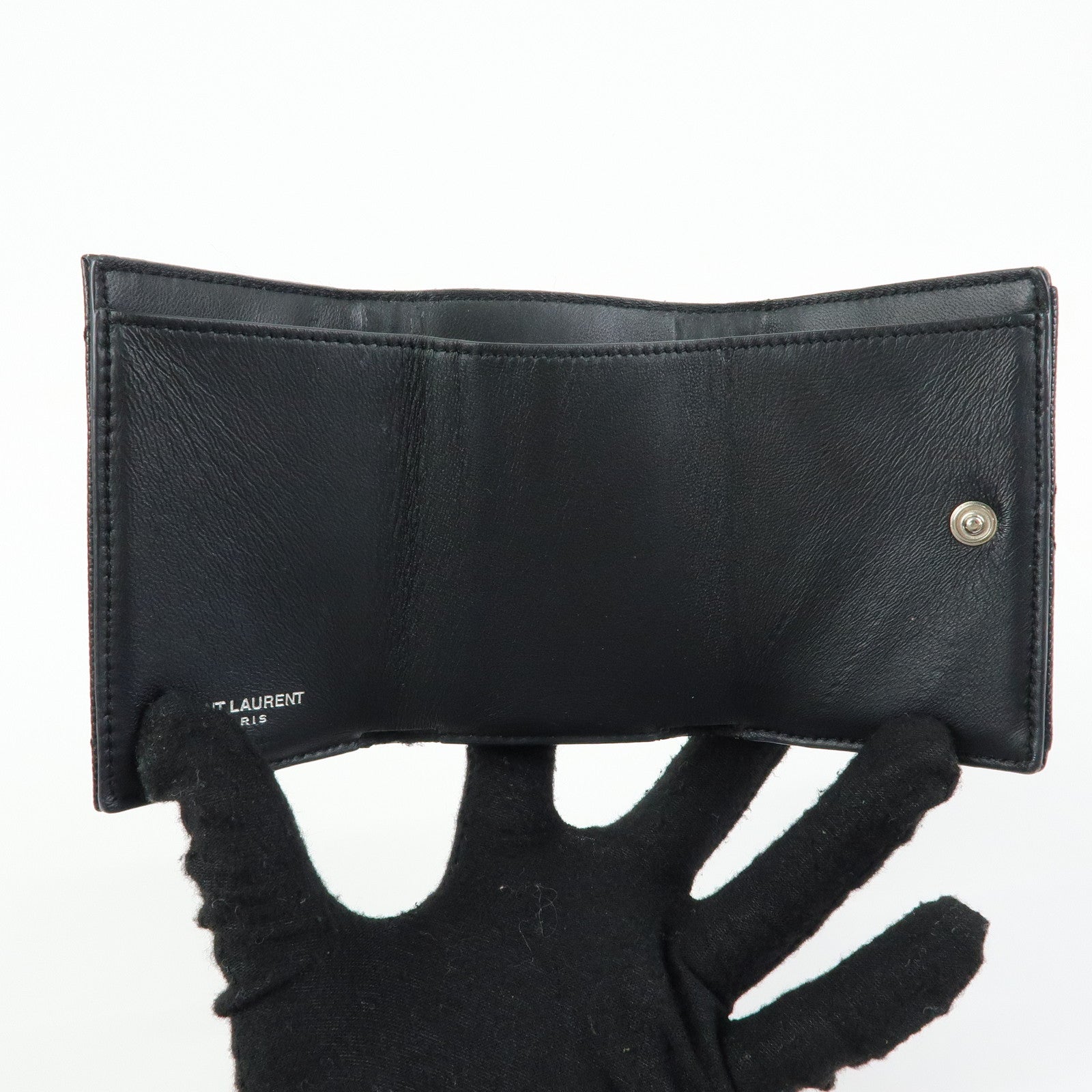 SAINT LAURENT PARIS Cassandre Leather Compact Wallet Black 505118