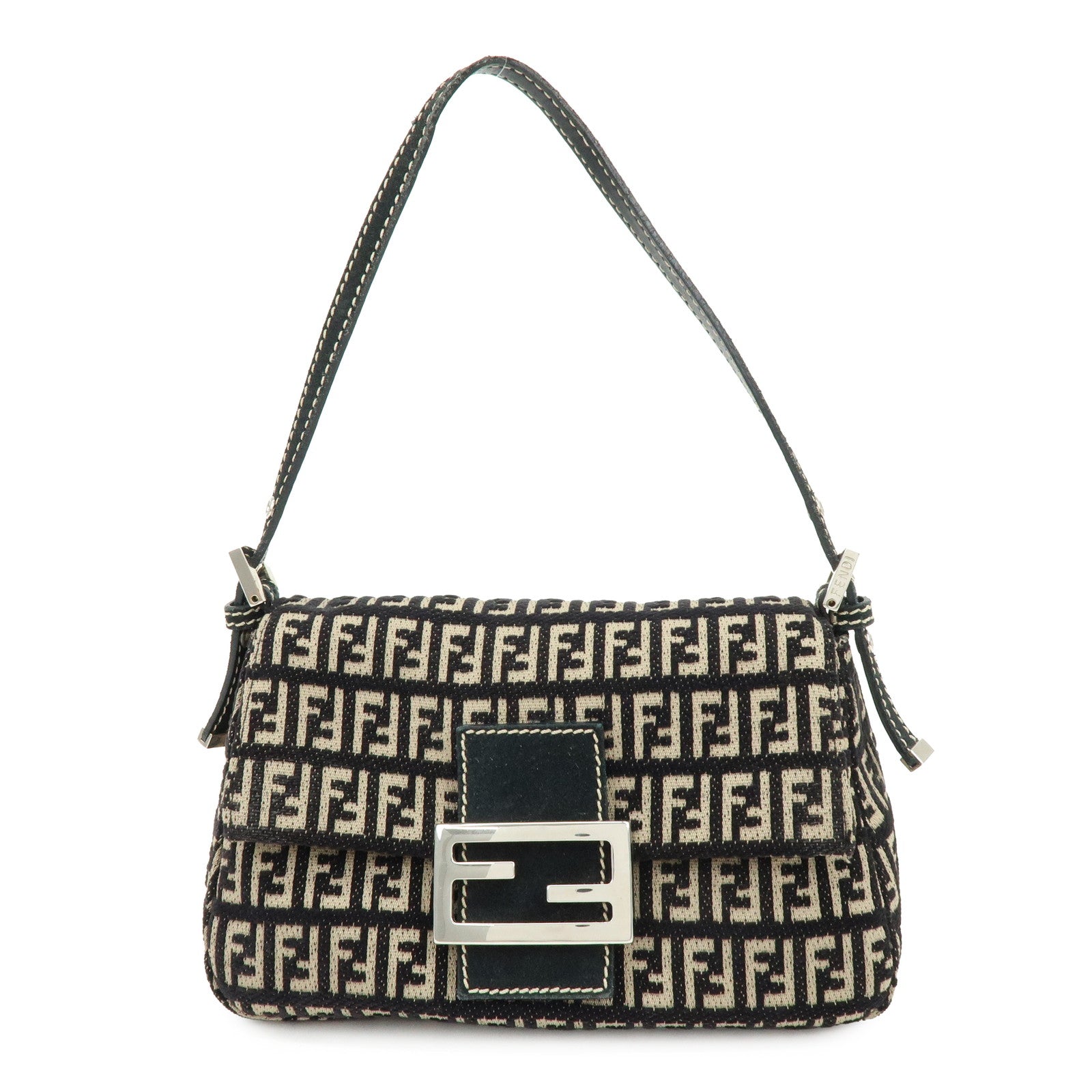 FENDI Mini Mamma Baguette Zucchino Canvas Shoulder Bag 8BR180