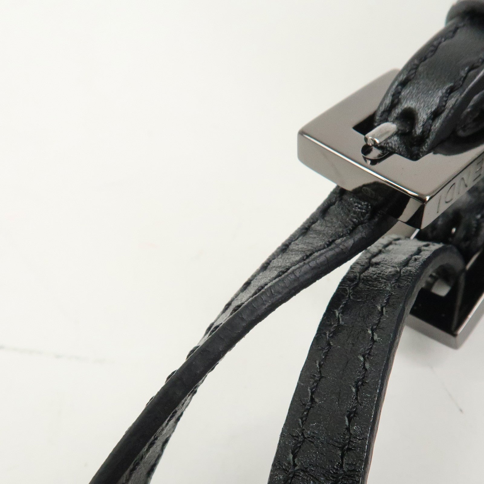 FENDI Zucchino Canvas Leather Hand Bag Shoulder Bag Black 8BR437