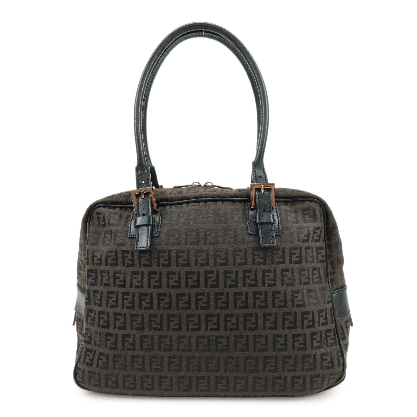 FENDI Zucchino Canvas Leather Hand Bag Boston Bag Brown 8BN005