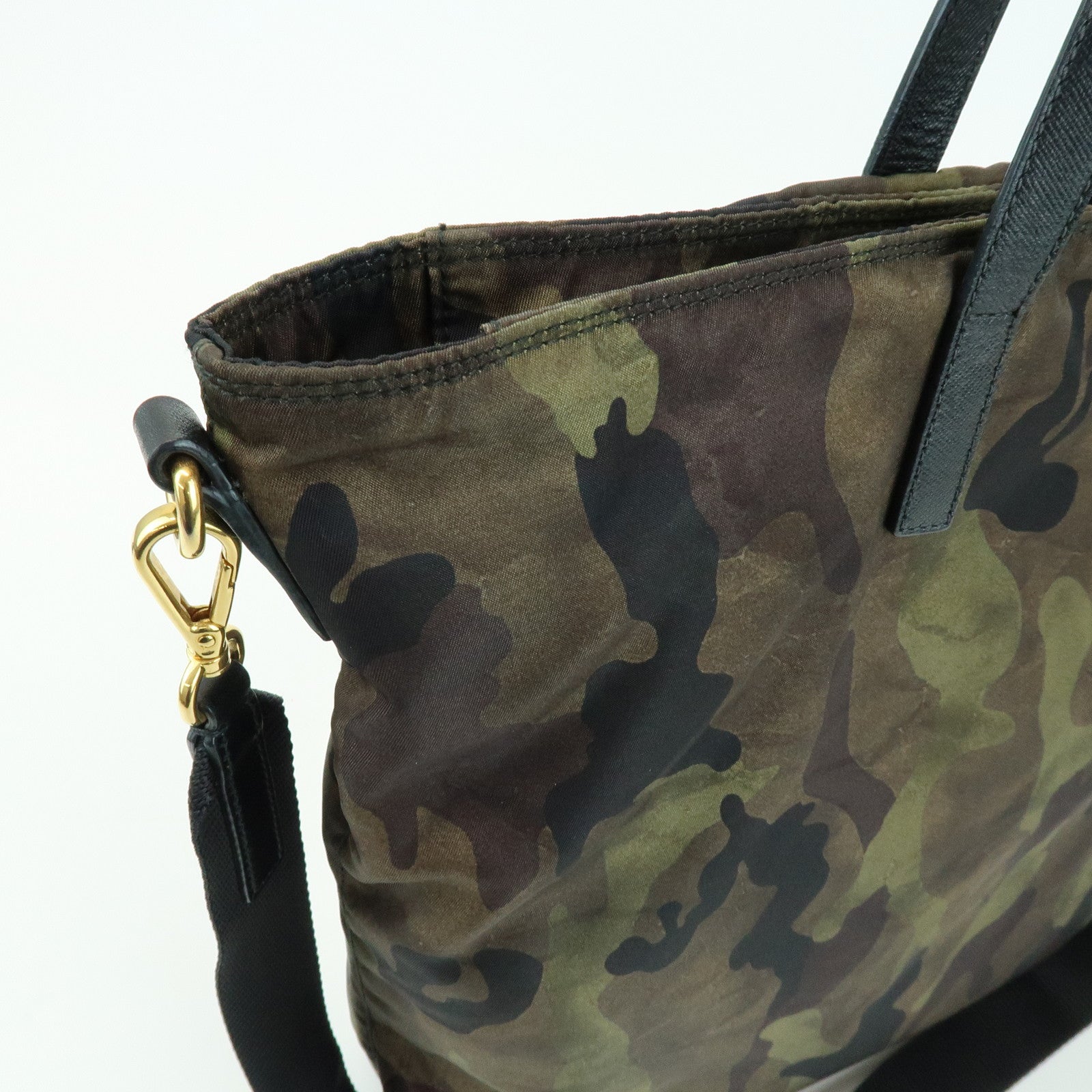 PRADA Triangle Logo Nylon Saffiano Leather 2Way Hand Shoulder Bag Khaki