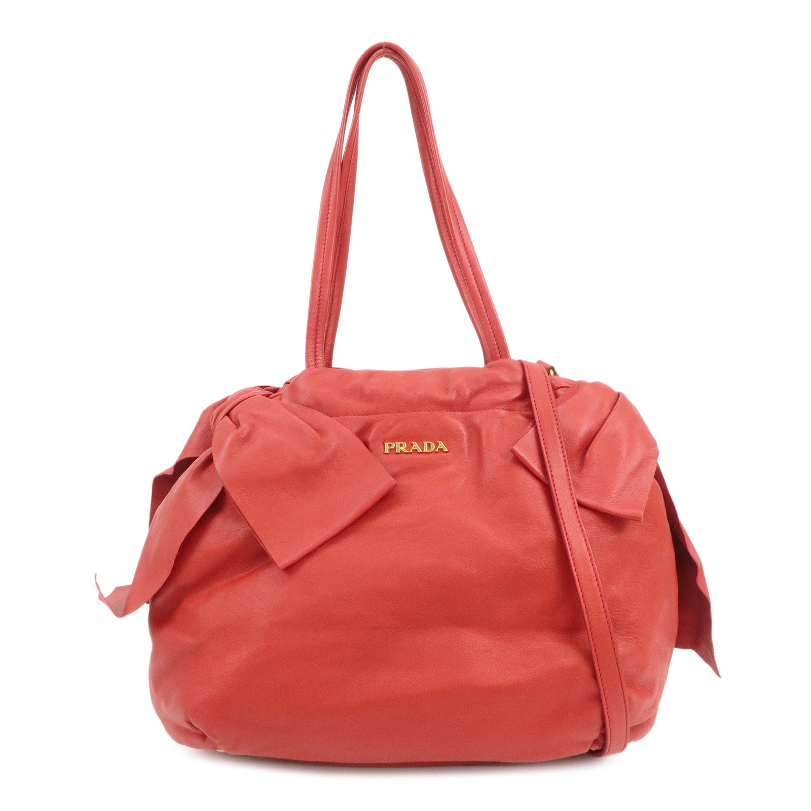 PRADA Logo Leather 2Way Bag Hand Bag Shoulder Bag Red BR4205