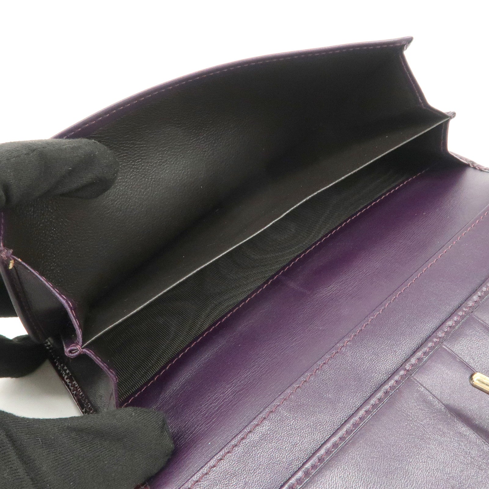 GUCCI New Jackie Logo Patent Leather Long Flap Wallet Purple 141430