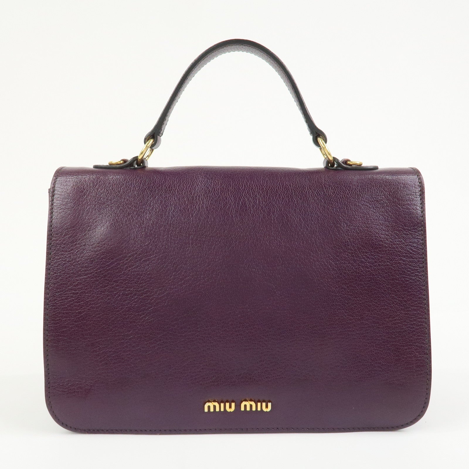 MIU MIU Logo Leather 2Way Shoulder Bag Hand Bag Purple RN0726