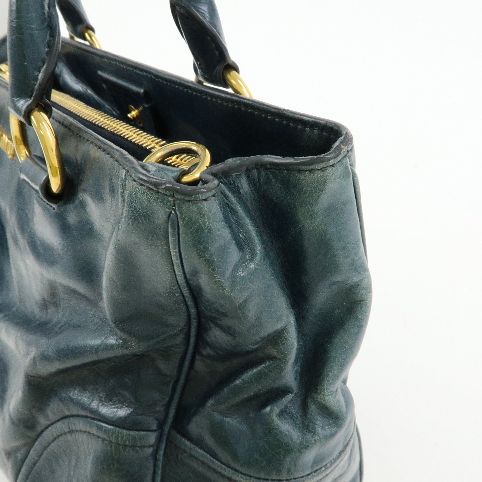 MIU MIU Logo Leather 2Way Bag Hand Bag Shoulder Bag Navy