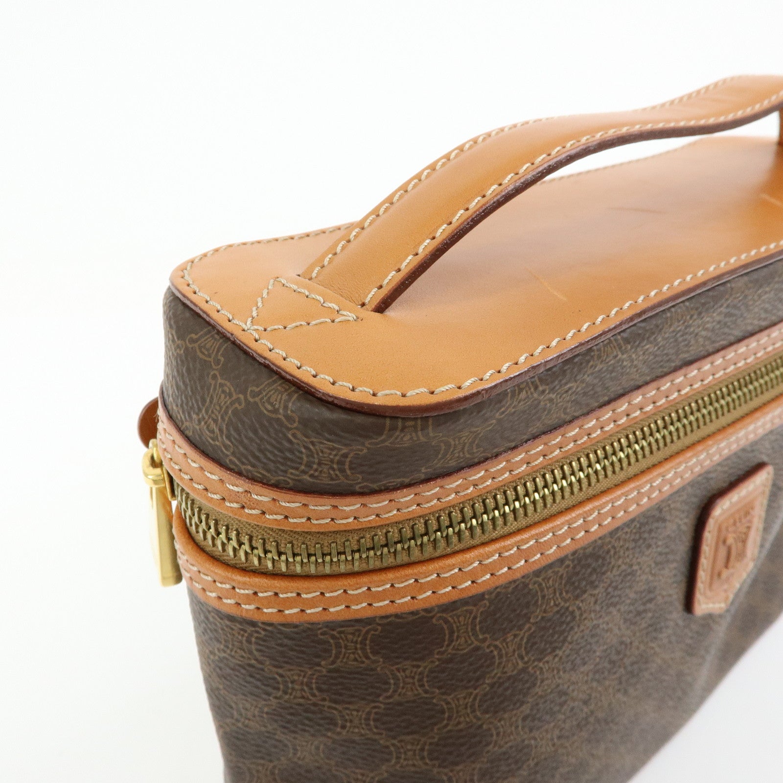 CELINE Macadam PVC Leather Hand Bag Vanity Bag Pouch Brown