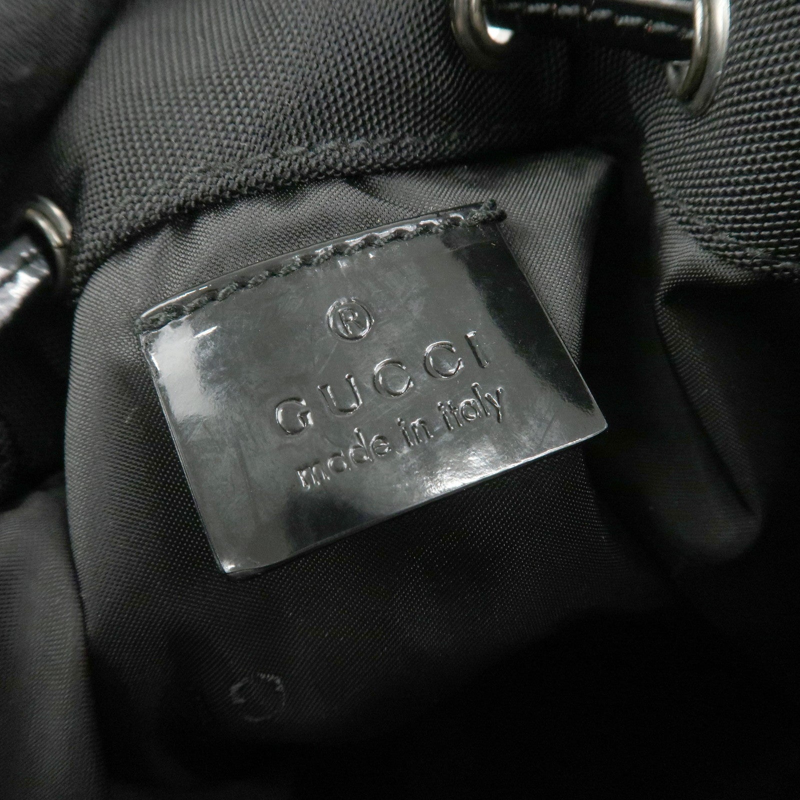 GUCCI Nylon Patent Leather Cosmetic Pouch Hand Bag Black 390・0973