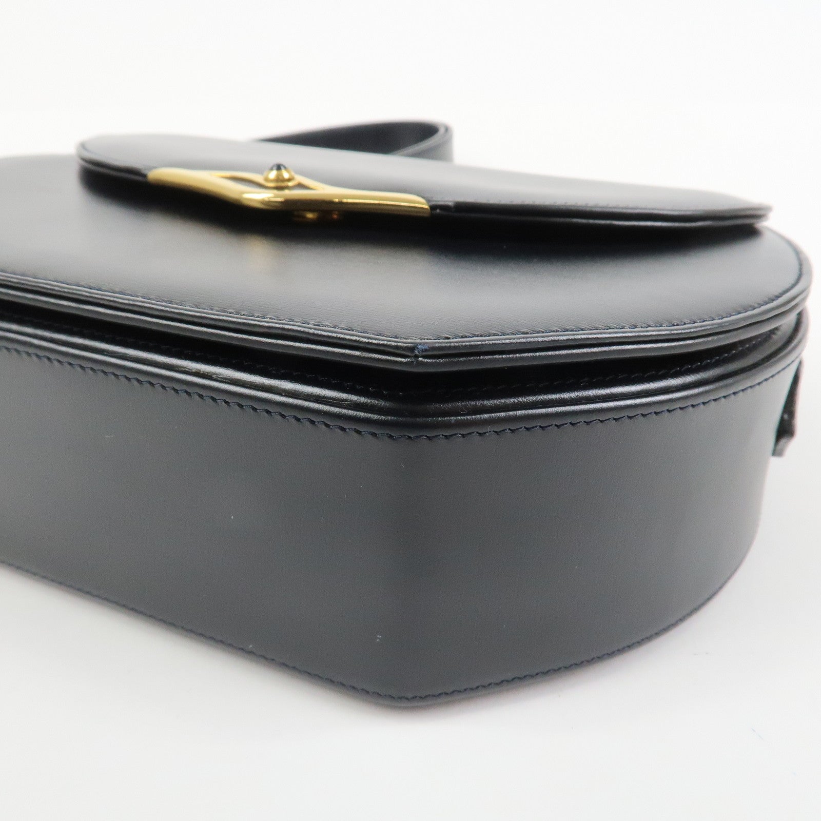 Cartier Sapphire Line Leather Sapphire Shoulder Bag Hand Bag Black