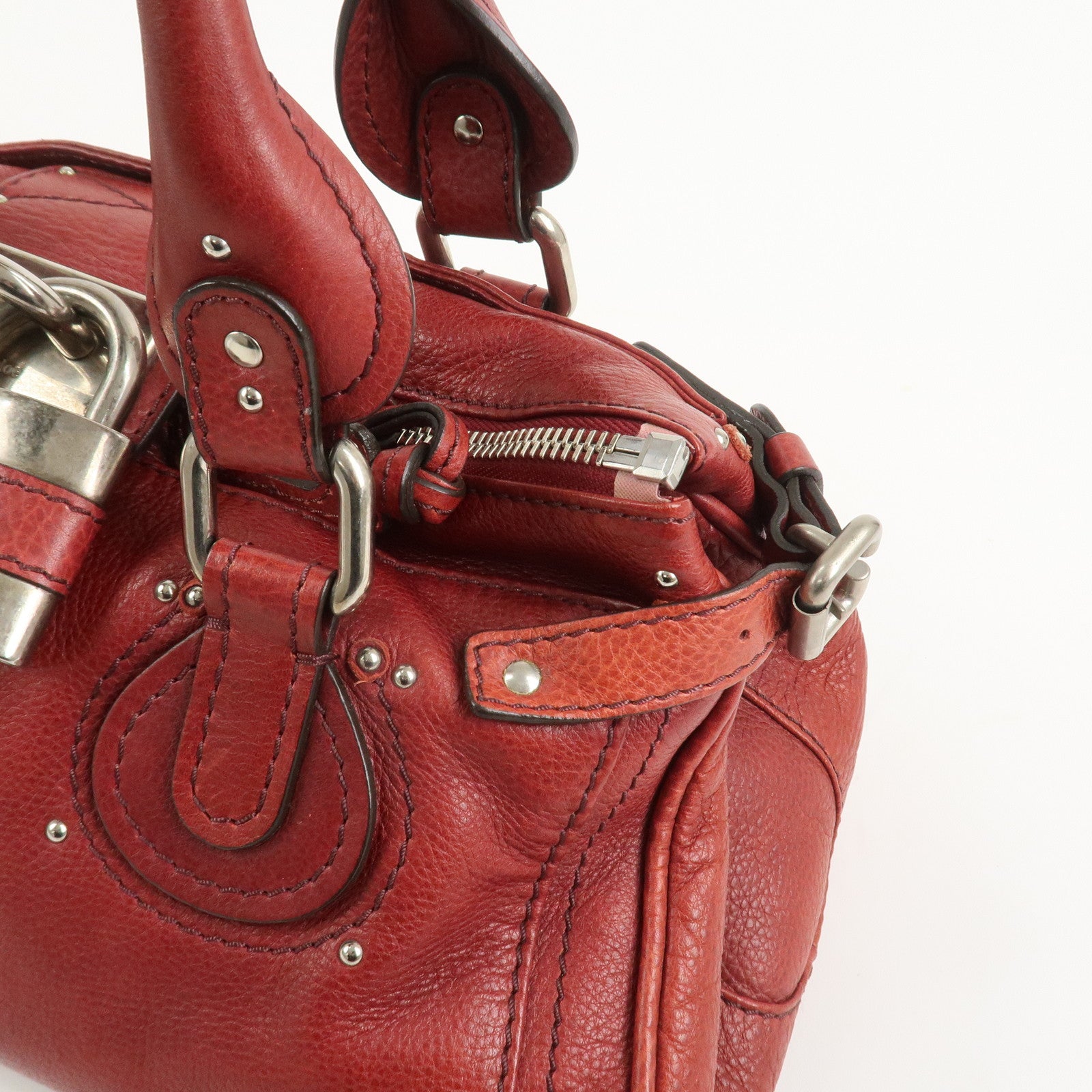 Chloe Paddington Leather Hand Bag Shoulder Bag Red