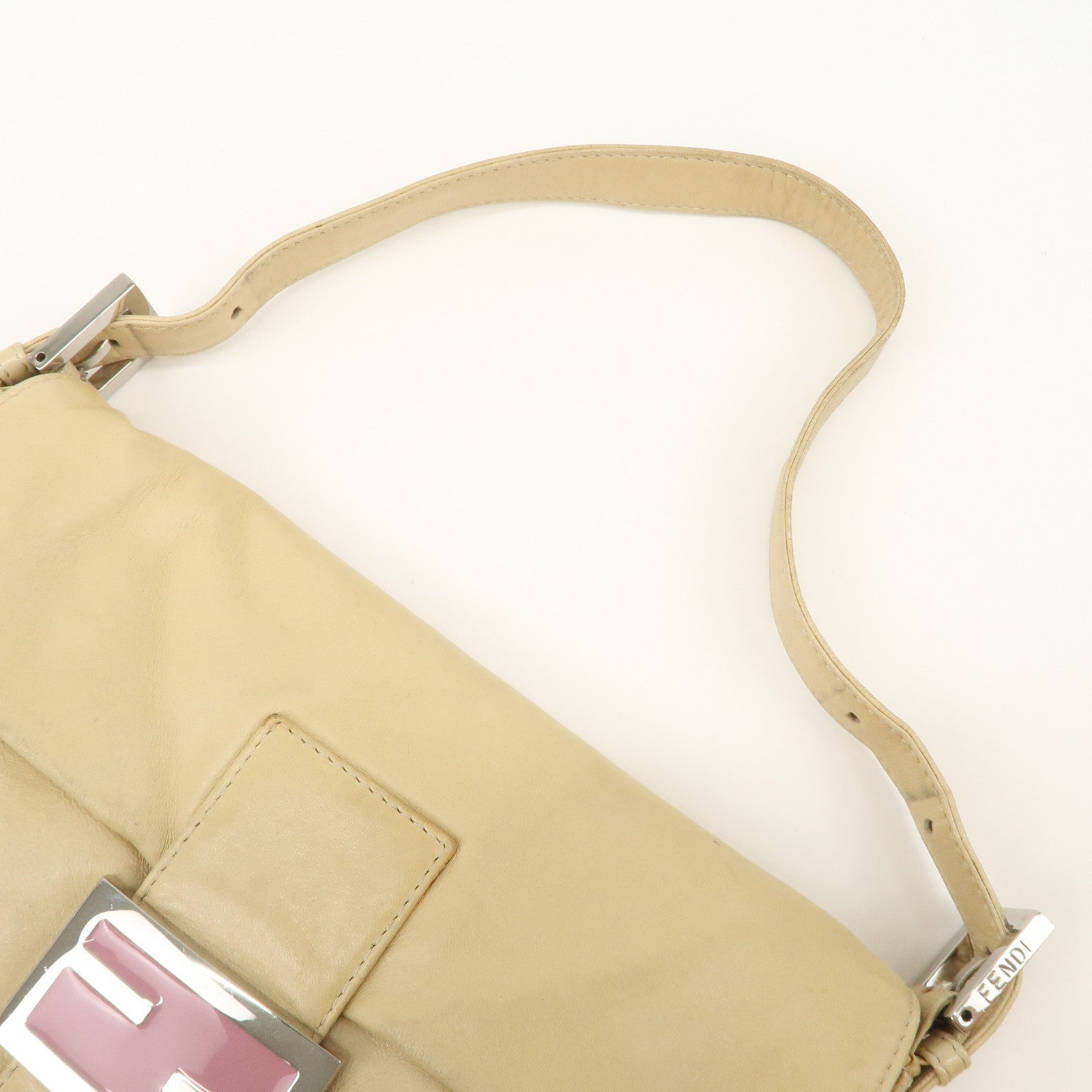 FENDI Mamma Baguette Leather Shoulder Bag Hand Bag Ivory 26424