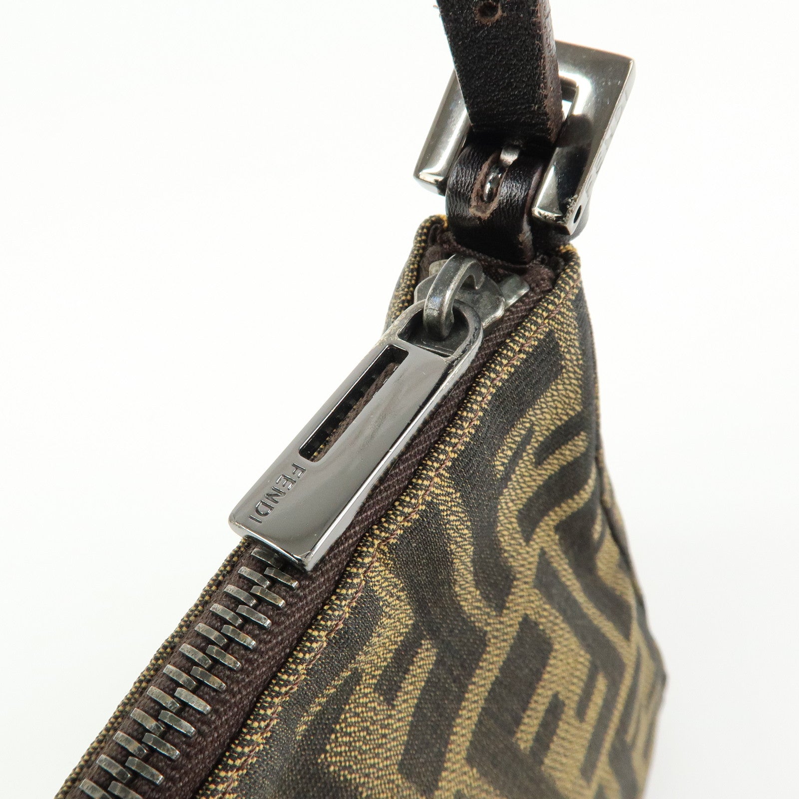 FENDI Zucca Canvas Leather Hand Bag Shoulder Bag Brown 8BR156