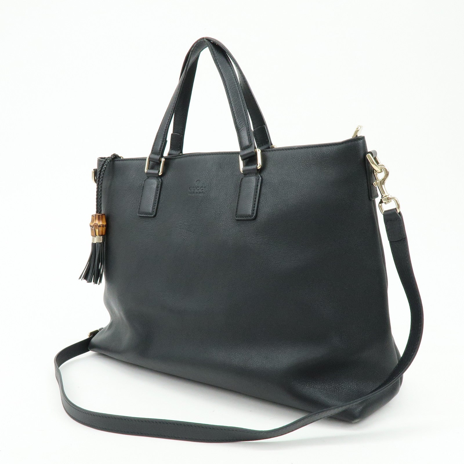 GUCCI Bamboo Leather 2Way Bag Tote Bag Shoulder Bag Black 365345