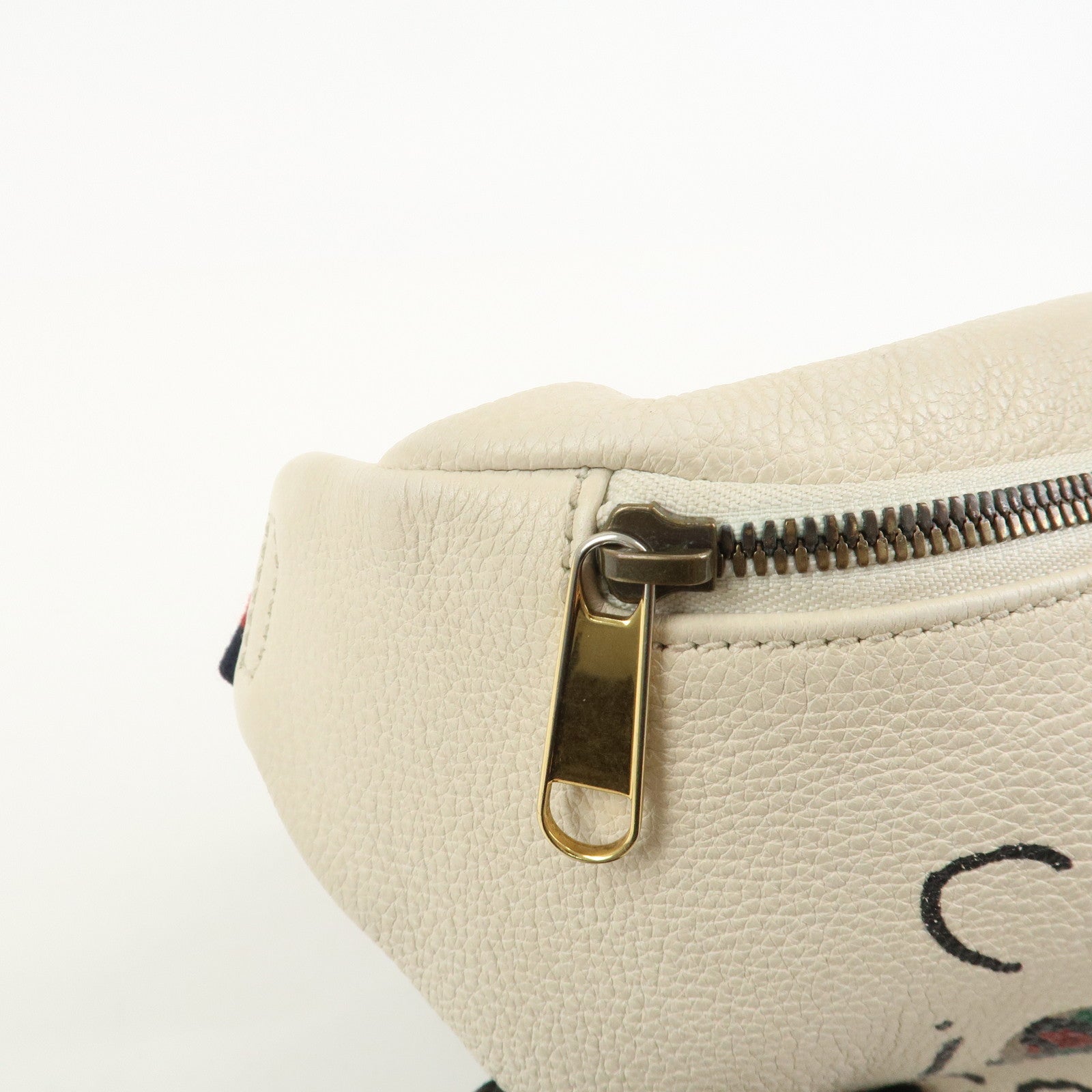 GUCCI Sherry Leather Canvas Waist Bag Ivory 493869