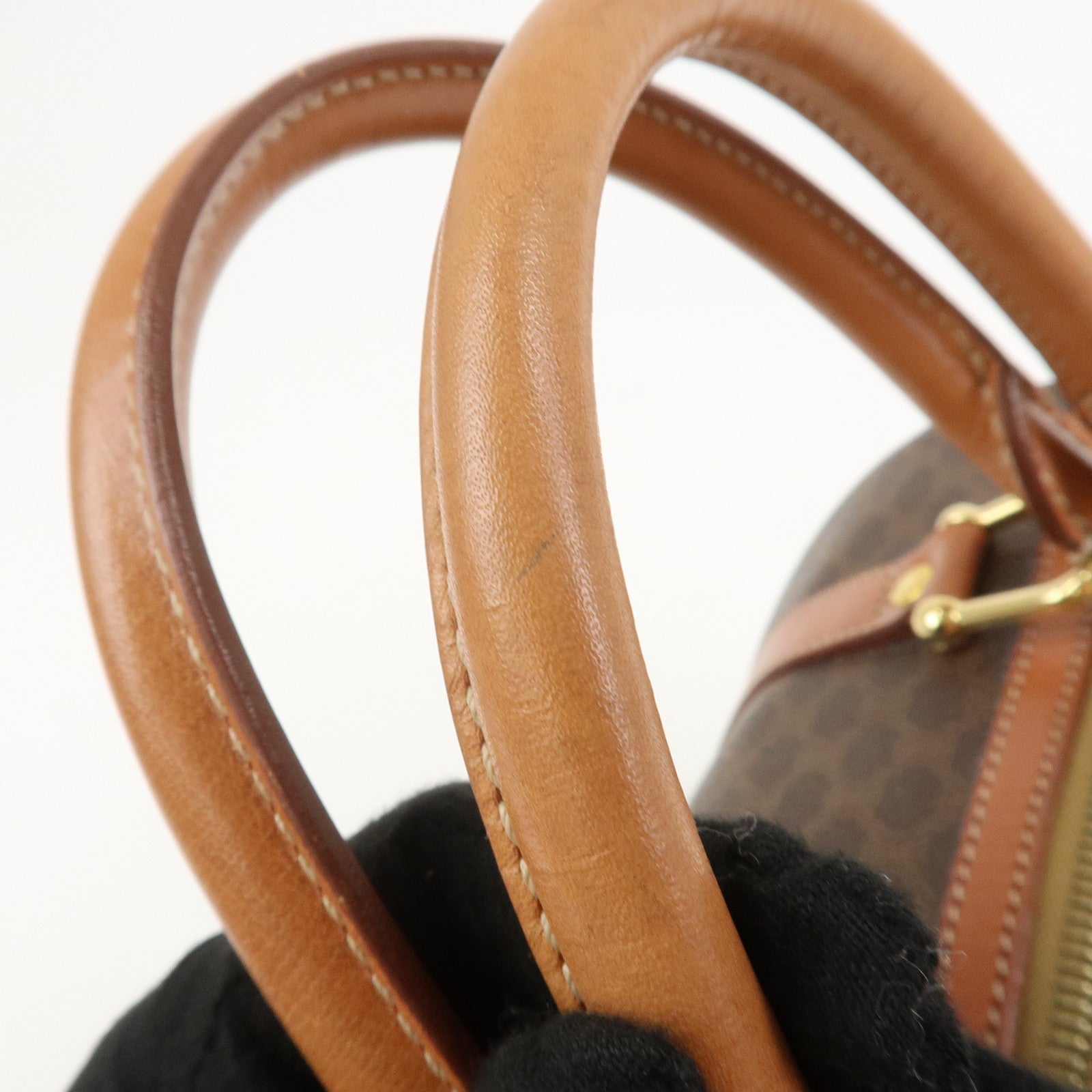 CELINE Macadam PVC Leather Boston Bag Hand Bag Brown