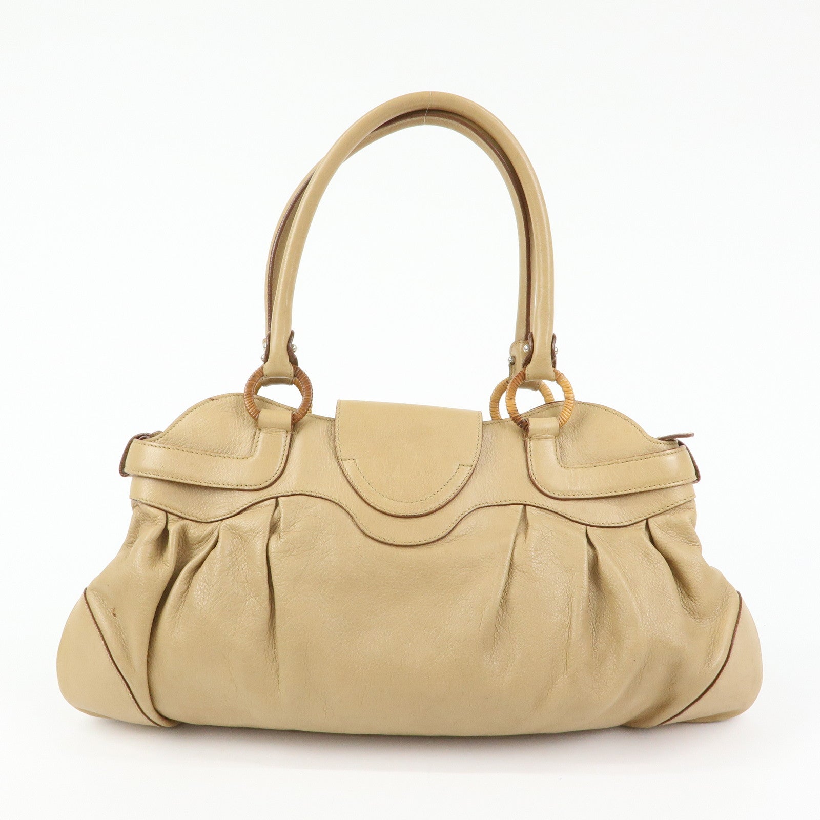 Ferragamo Gancini Leather Rattan Shoulder Bag Light Brown