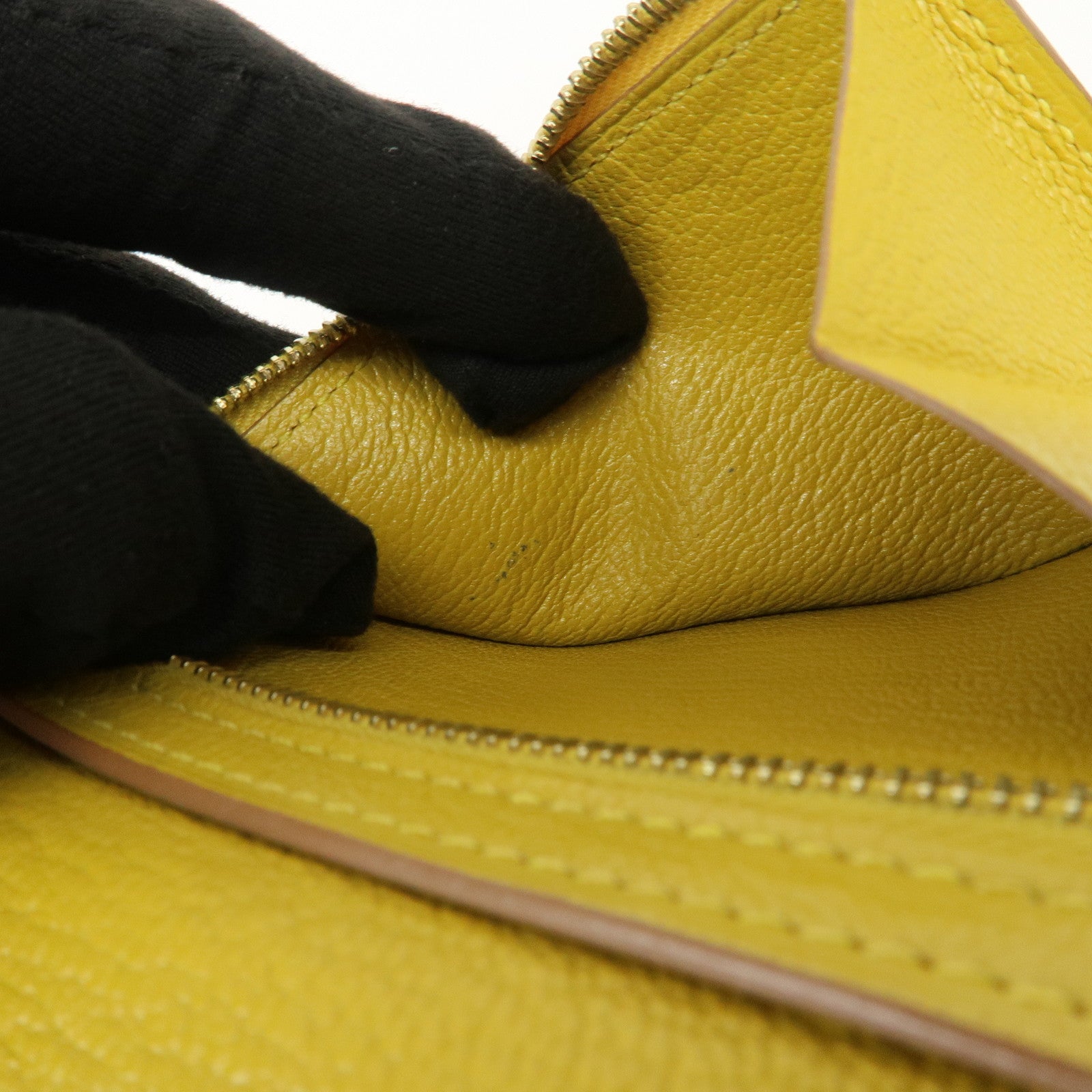 HERMES Leather Bearn Mini Compact Wallet D Stamped Yellow