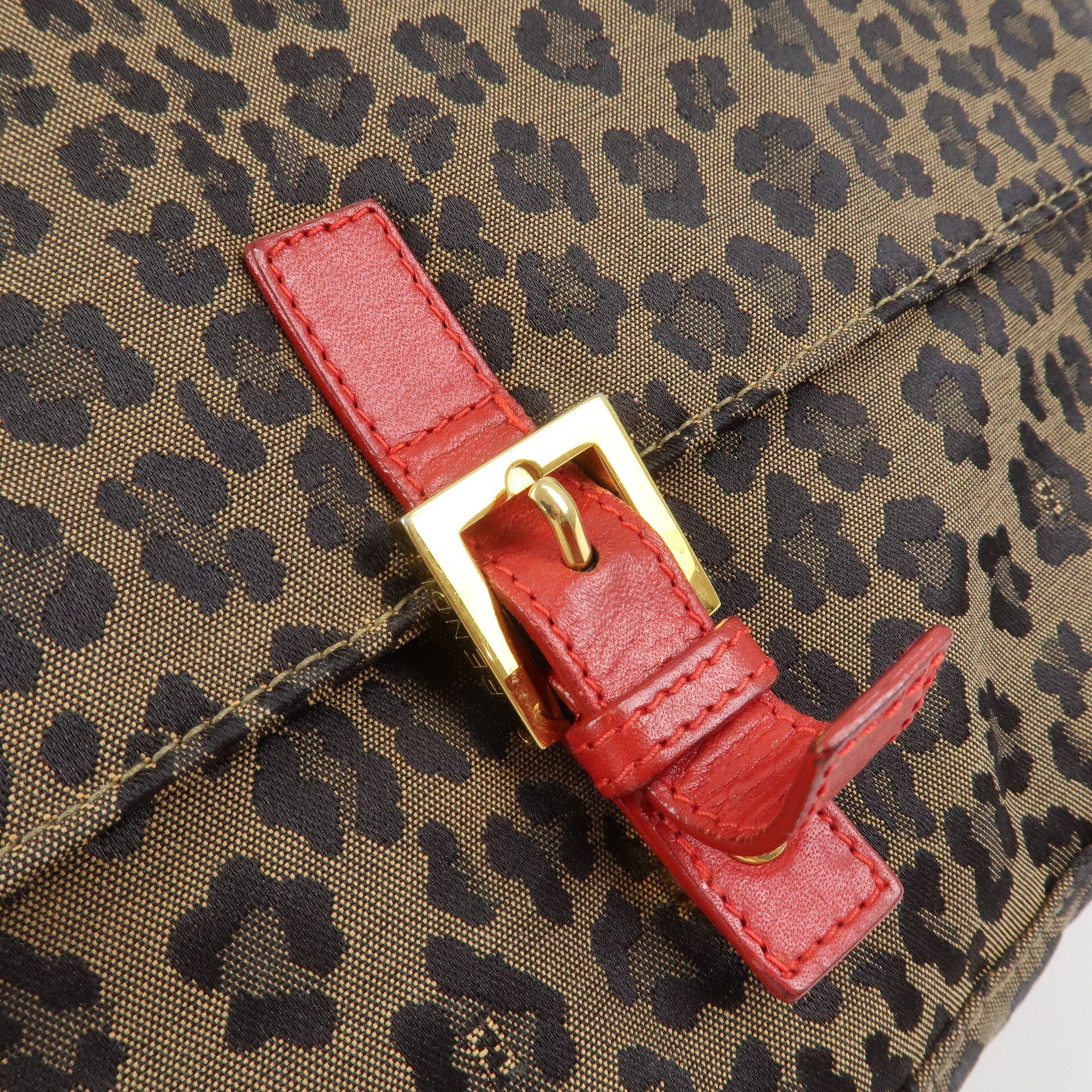 FENDI Canvas Leather Shoulder Bag Crossbody Bag Leopard 263570