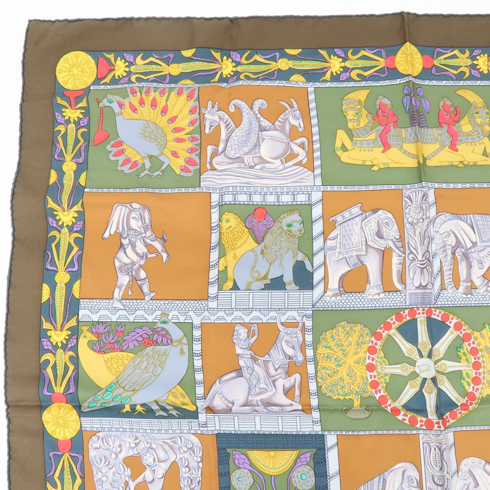 HERMES Carre 90 Set of 2 Silk 100% Scarf Brown Red