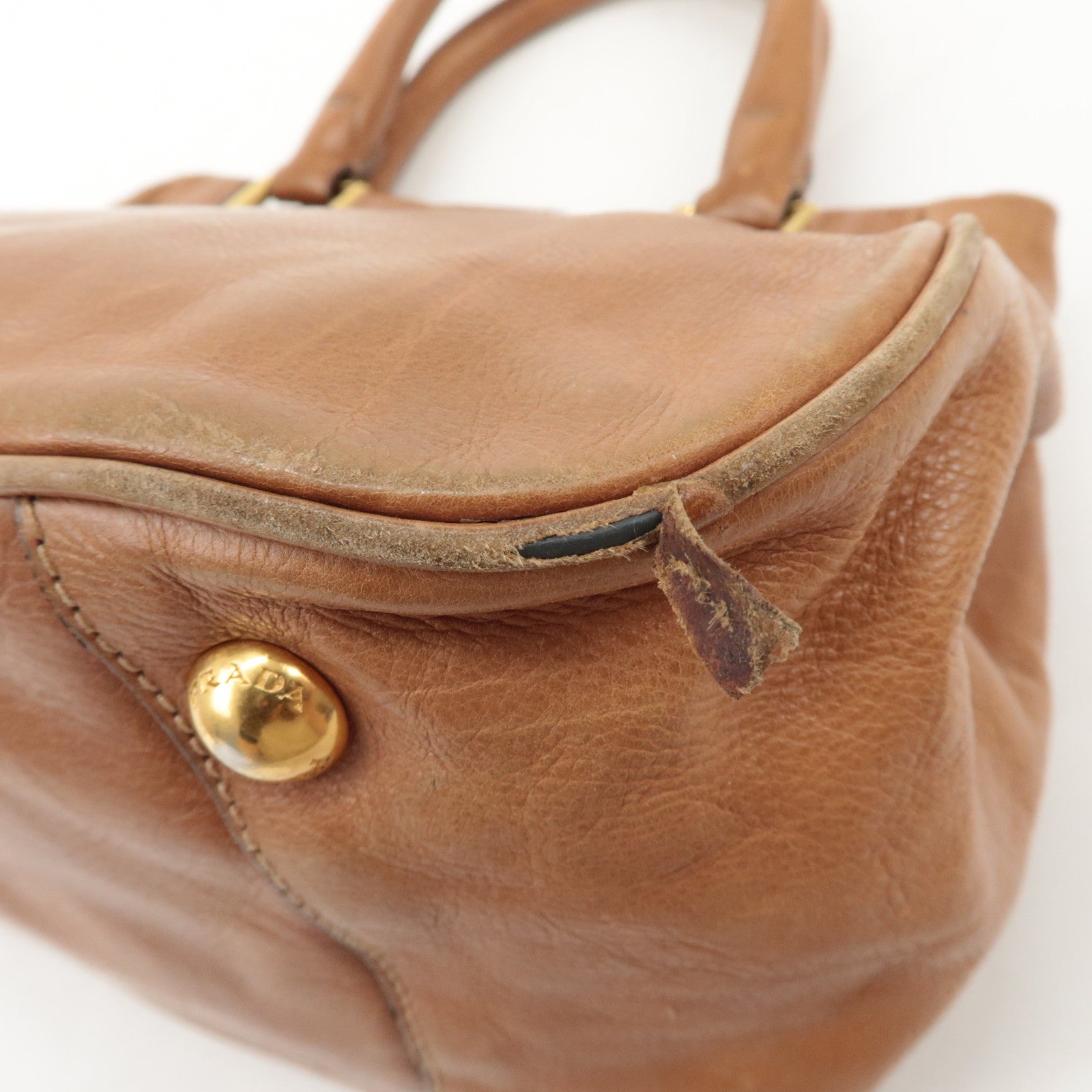 PRADA Logo Leather Ribbon 2Way Bag Hand Bag Brown BN2245 Used