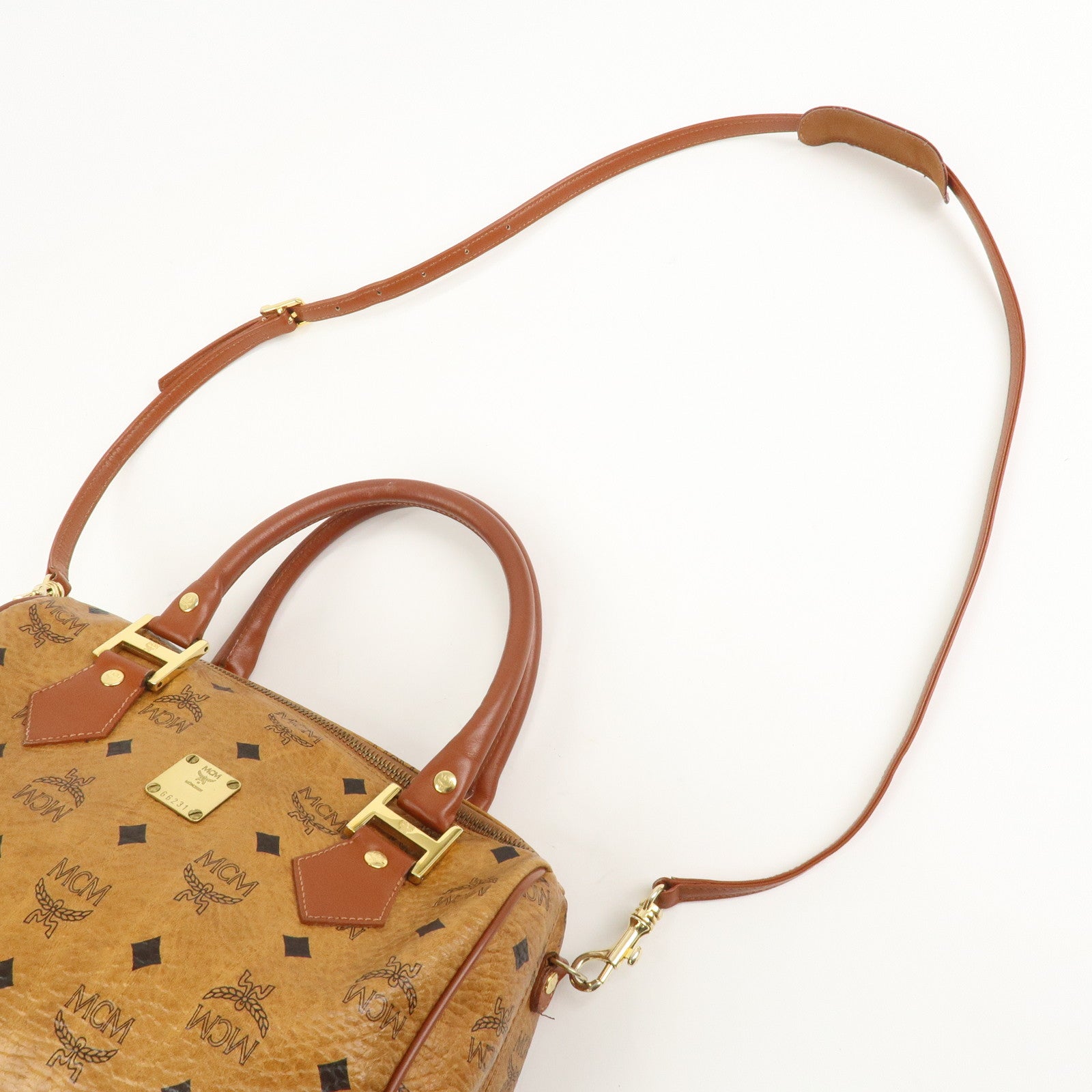 MCM Visetos Leather 2WAY Bag Hand Bag Shoulder Bag Brown