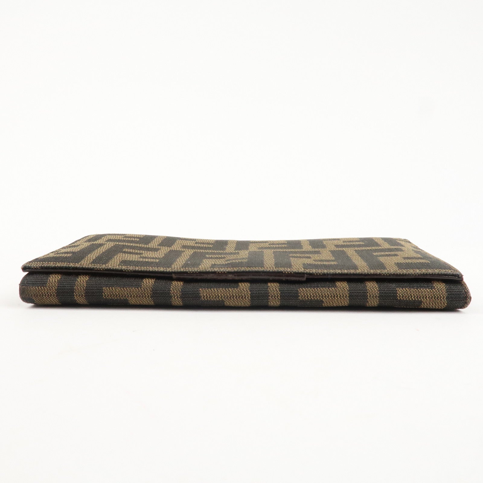 FENDI Zucca Canvas Leather Long Wallet Brown Black 8M0000 Used