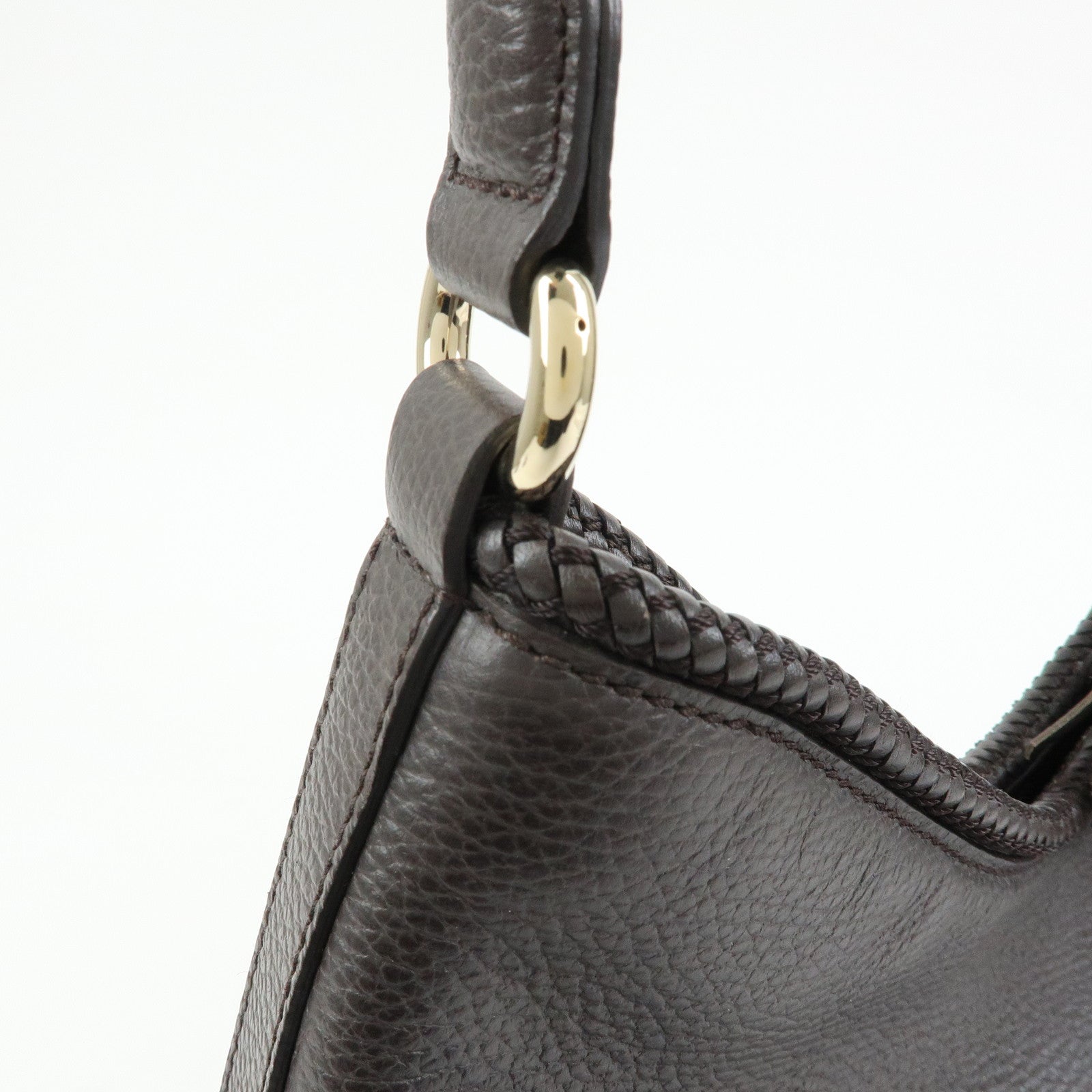 GUCCI Leather Tassel Shoulder Bag Hand Bag Dark Brown 336659
