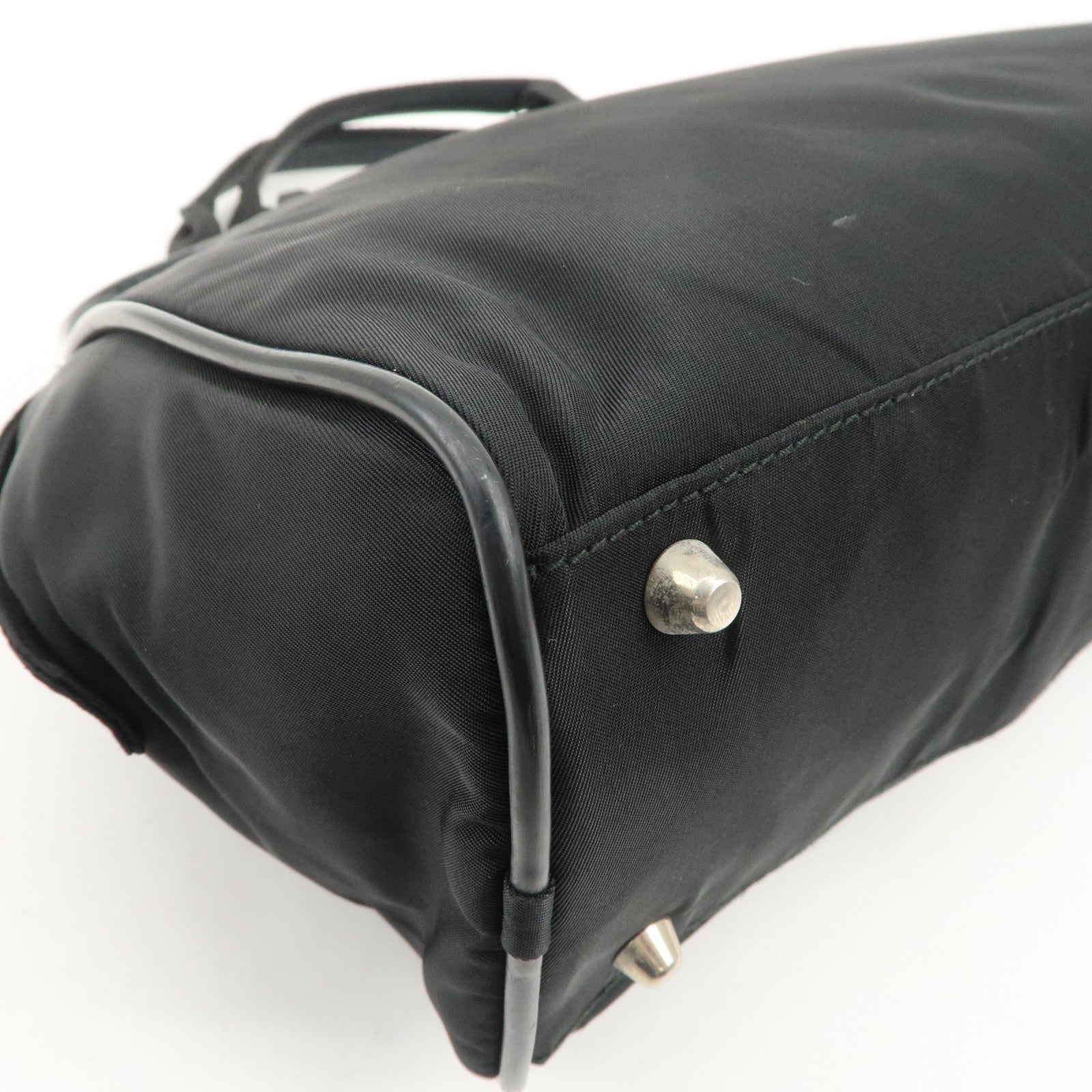 PRADA Triangle Logo Nylon Leather Hand Bag Boston Bag Black