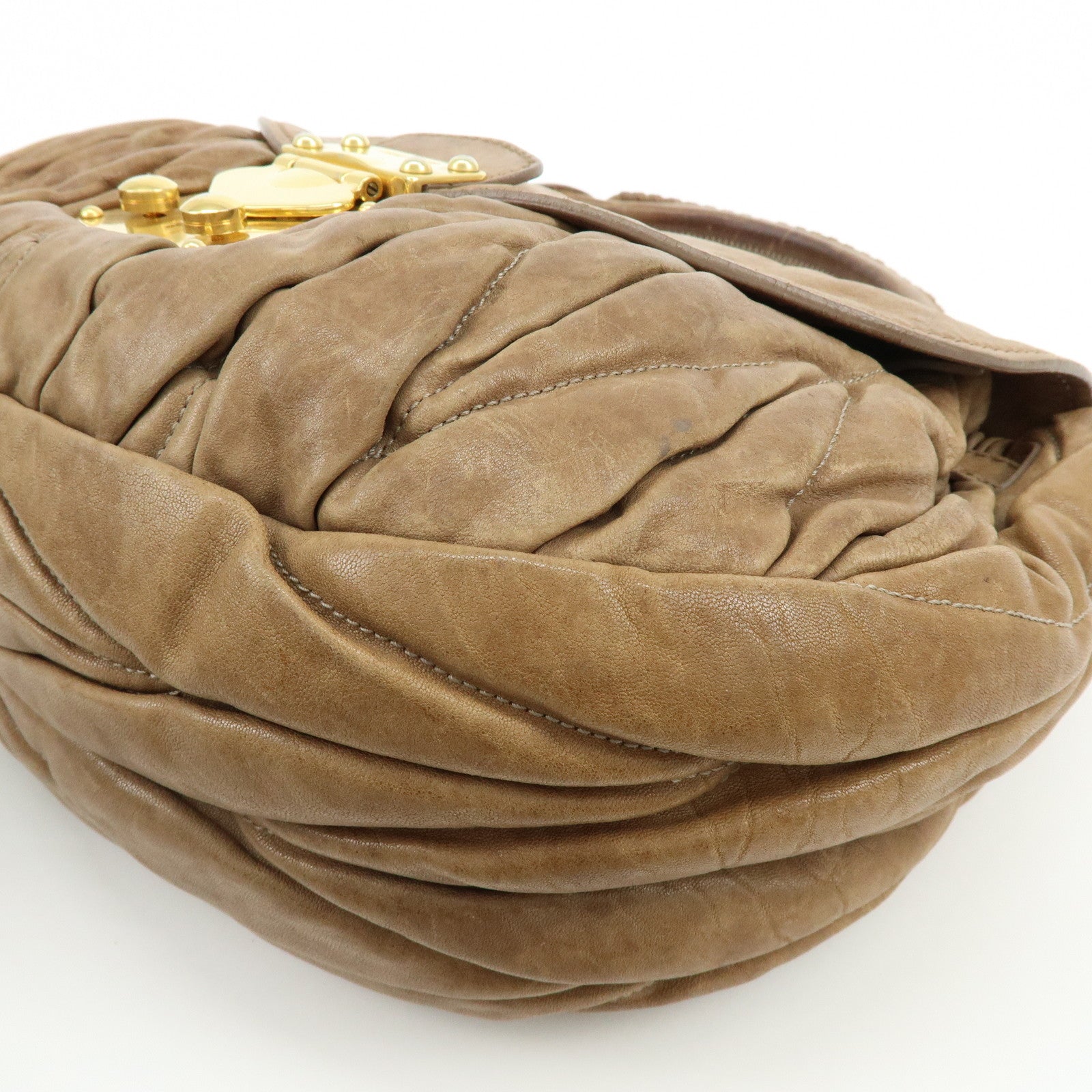 MIU MIU Matelasse Leather 2Way Bag Hand Bag Shoulder Bag Brown