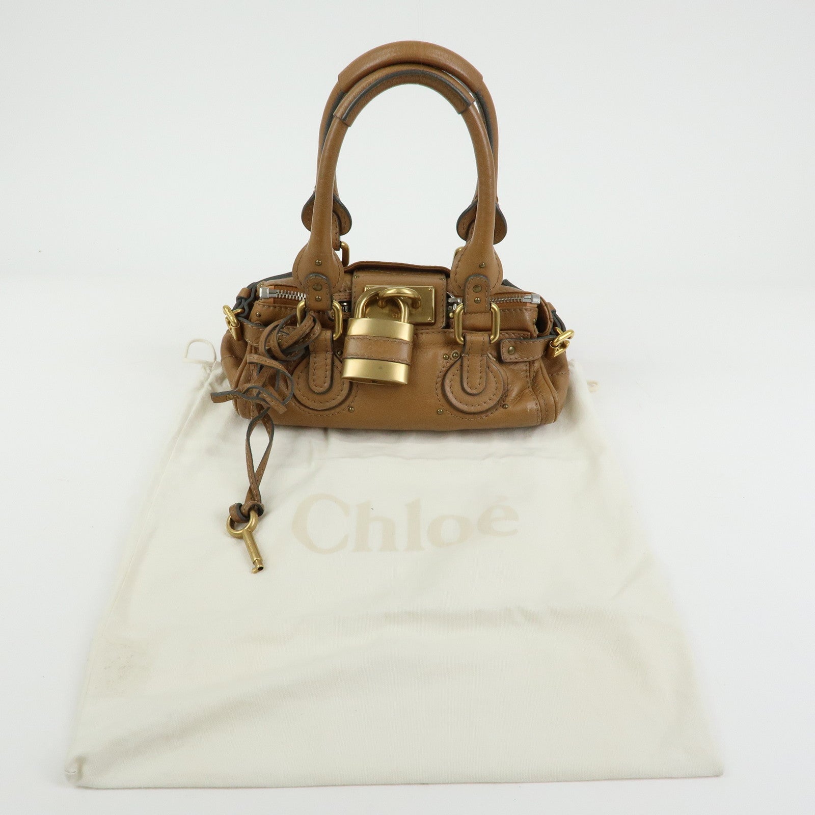Chloe Paddington Leather Mini Hand Bag Boston Bag Brown