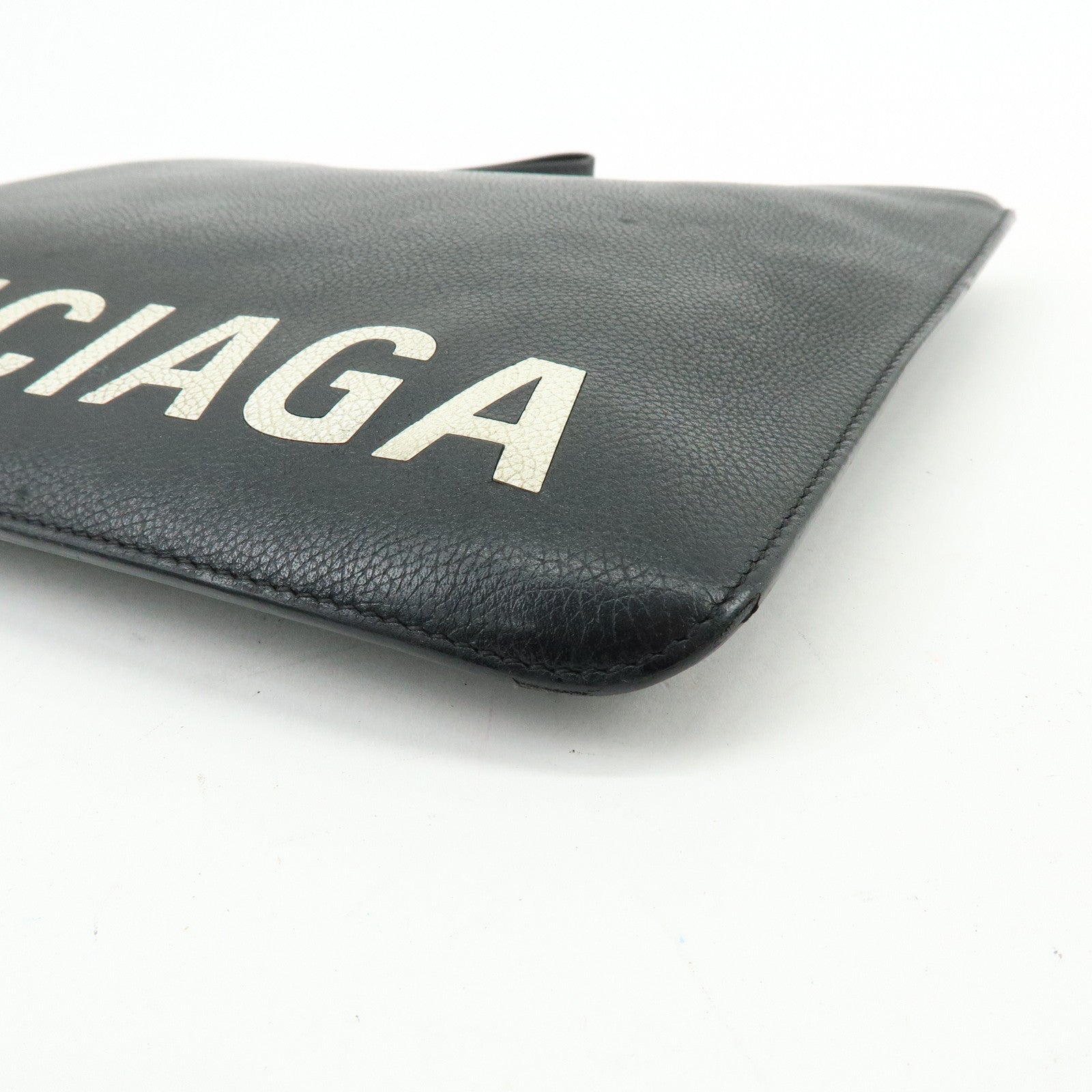 BALENCIAGA Leather Clutch Bag Flat Bag Black
