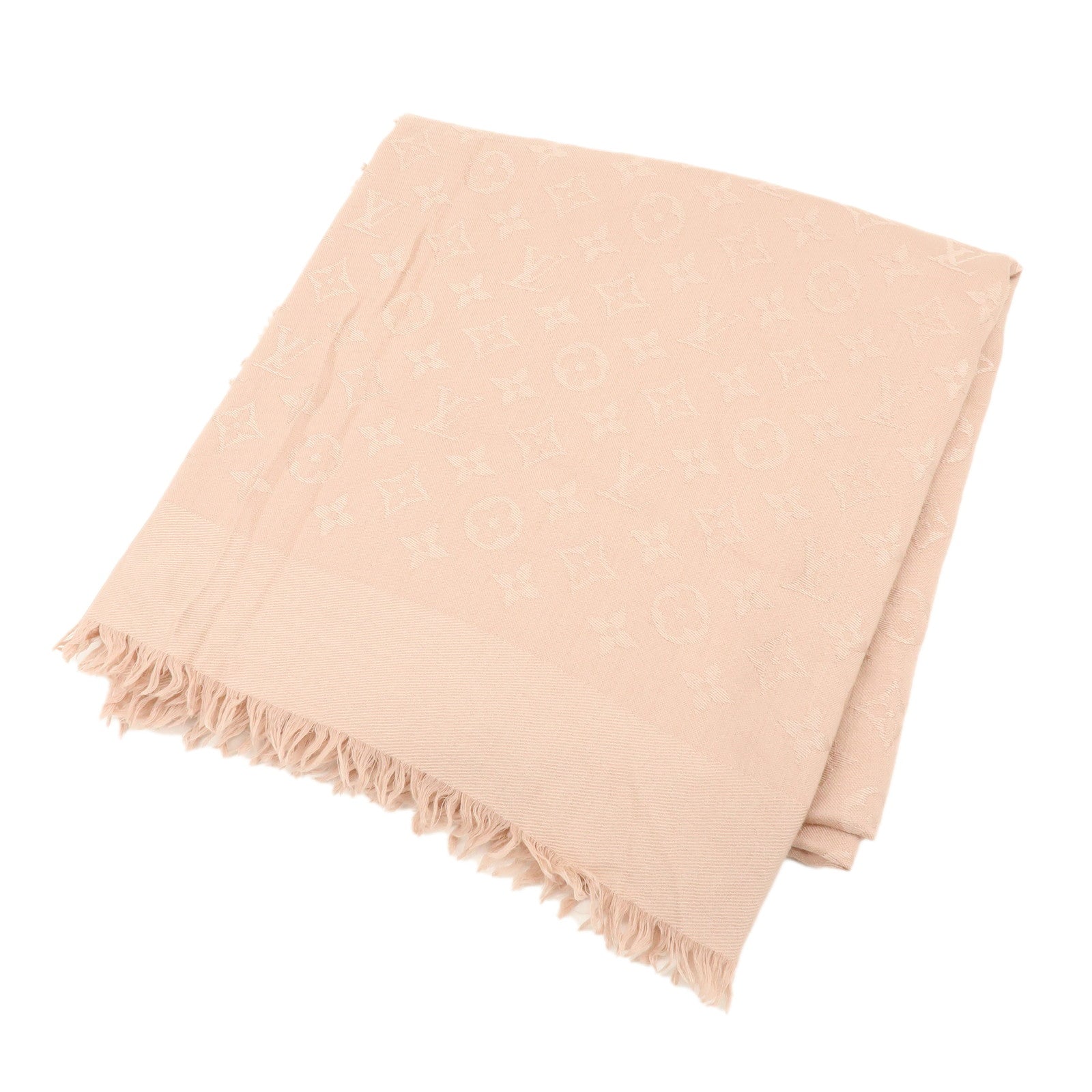 Louis Vuitton Monogram Silk Wook Scarf Shawl Pink 402336