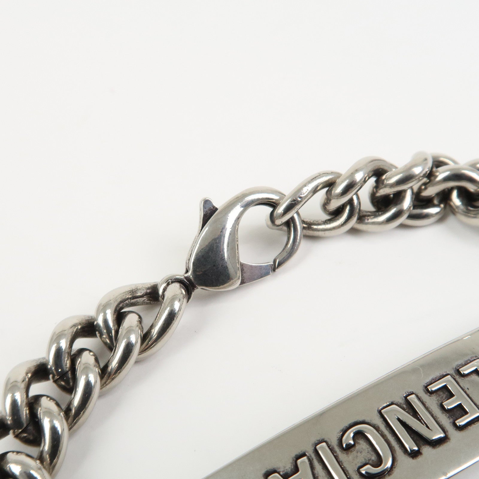 BALENCIAGA Logo Plate Metal Chain Bracelet Silver