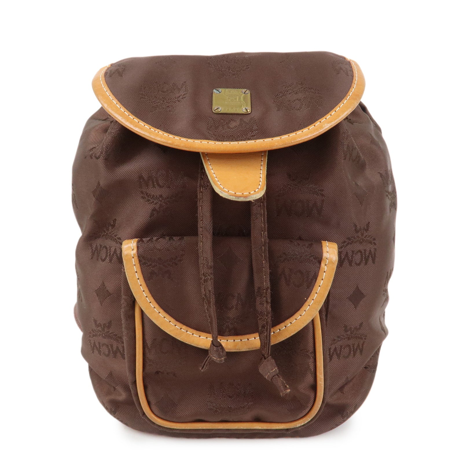 MCM Visetos Nylon Leather Backpack Rucksack Brown