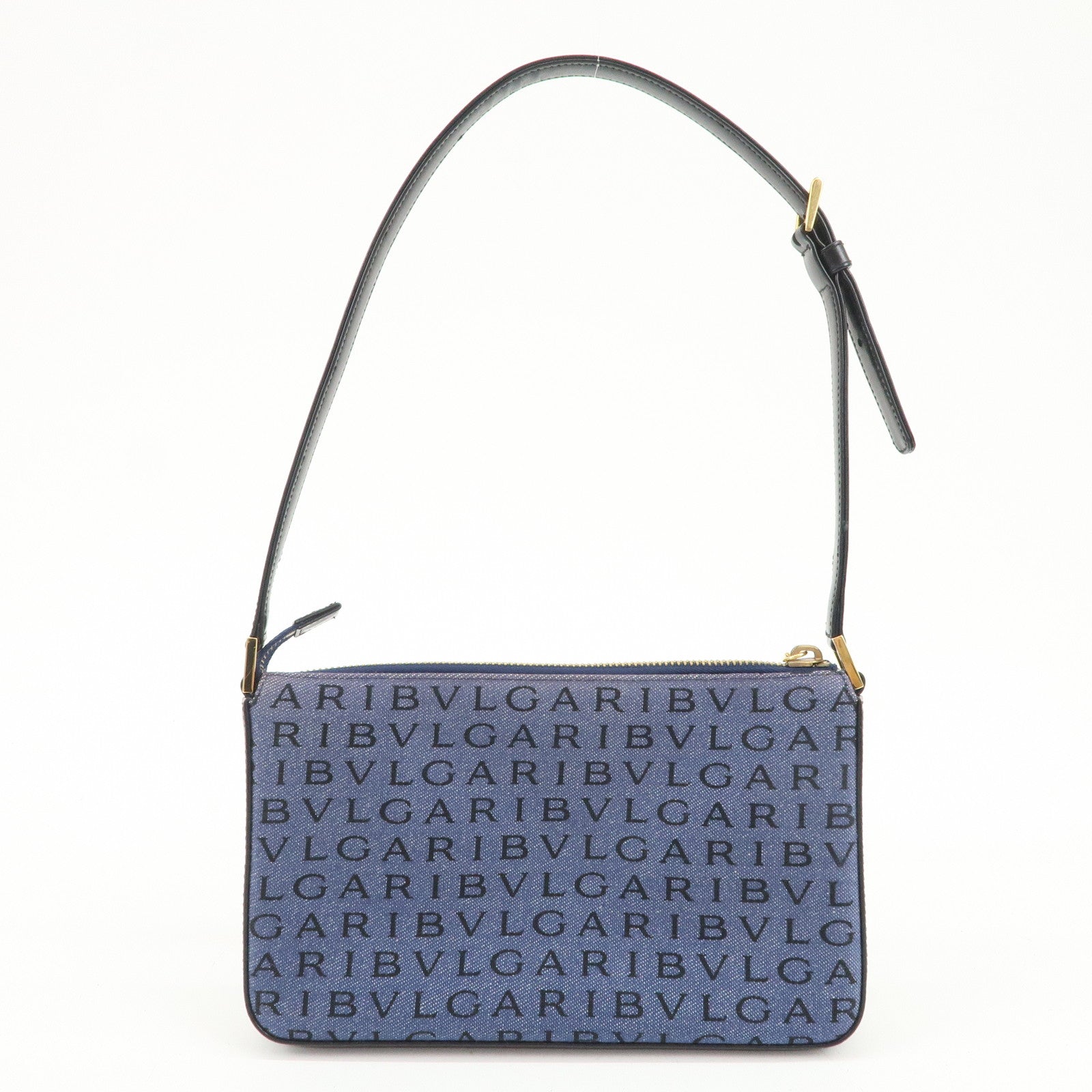 BVLGARI Logo Mania Canvas Leather Shoulder Bag Hand Bag Denim Black