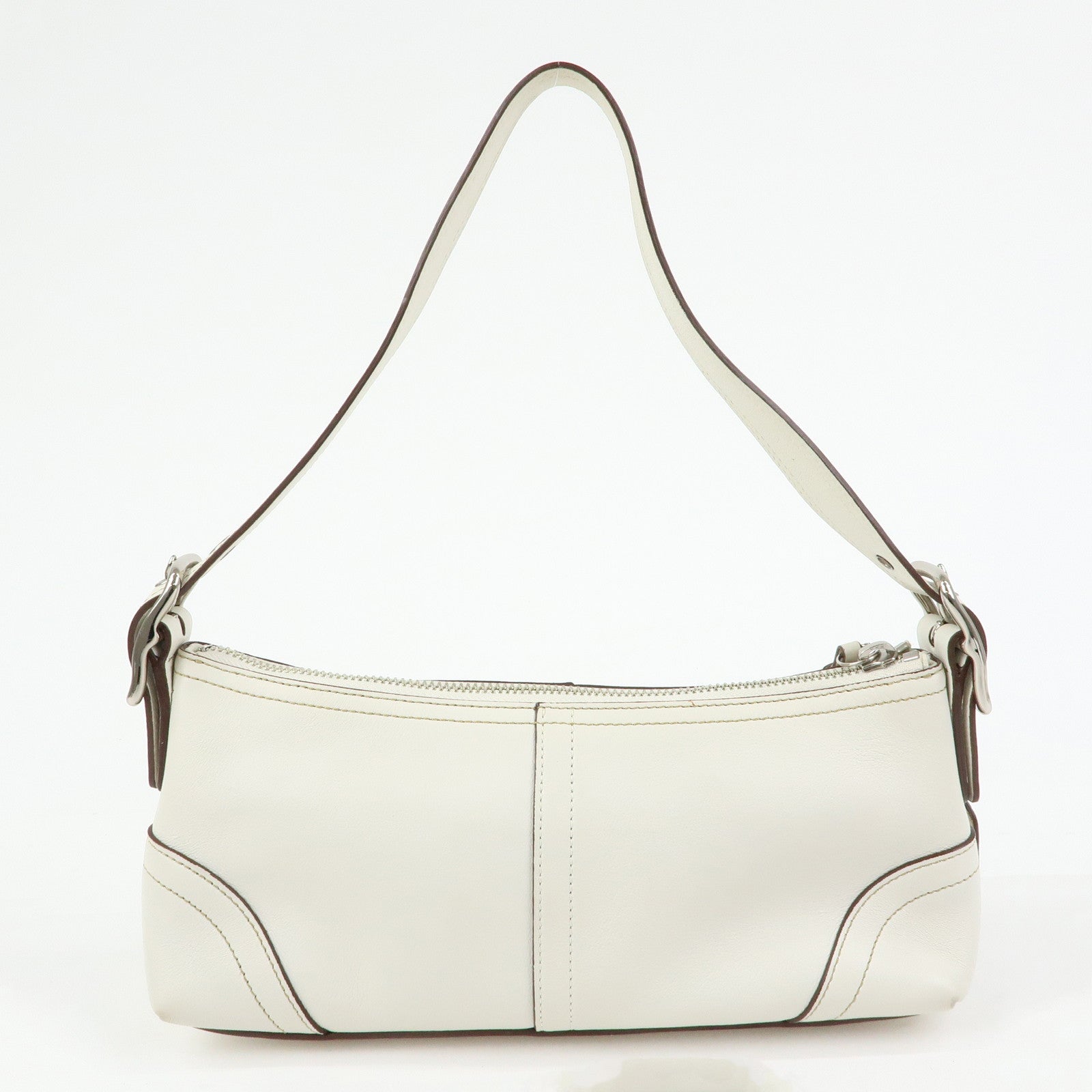 COACH Leather Hand Bag Shoulder Bag Pouch Charm White