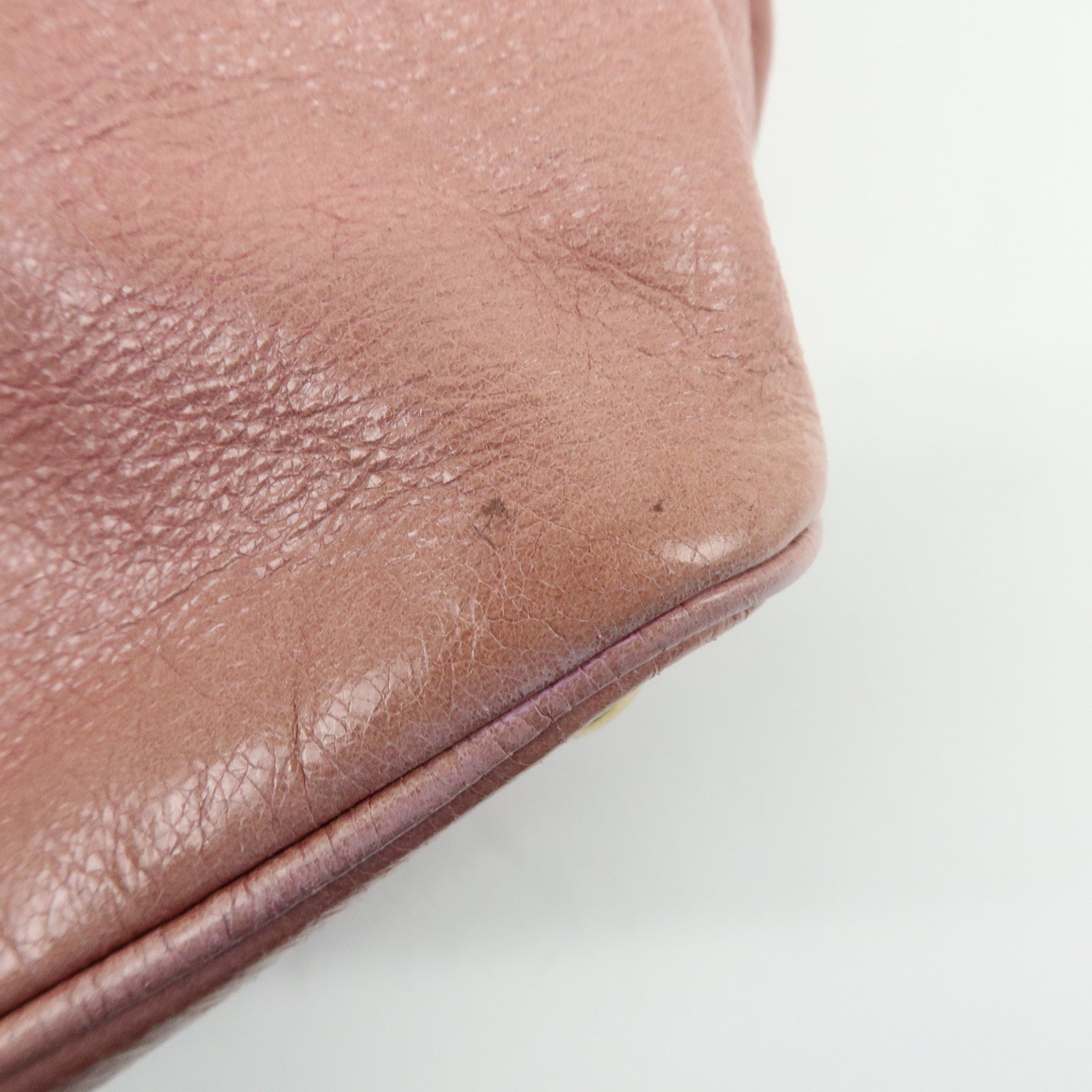 MIU MIU Logo Leather Hand Bag Tote Bag Pink RN1098