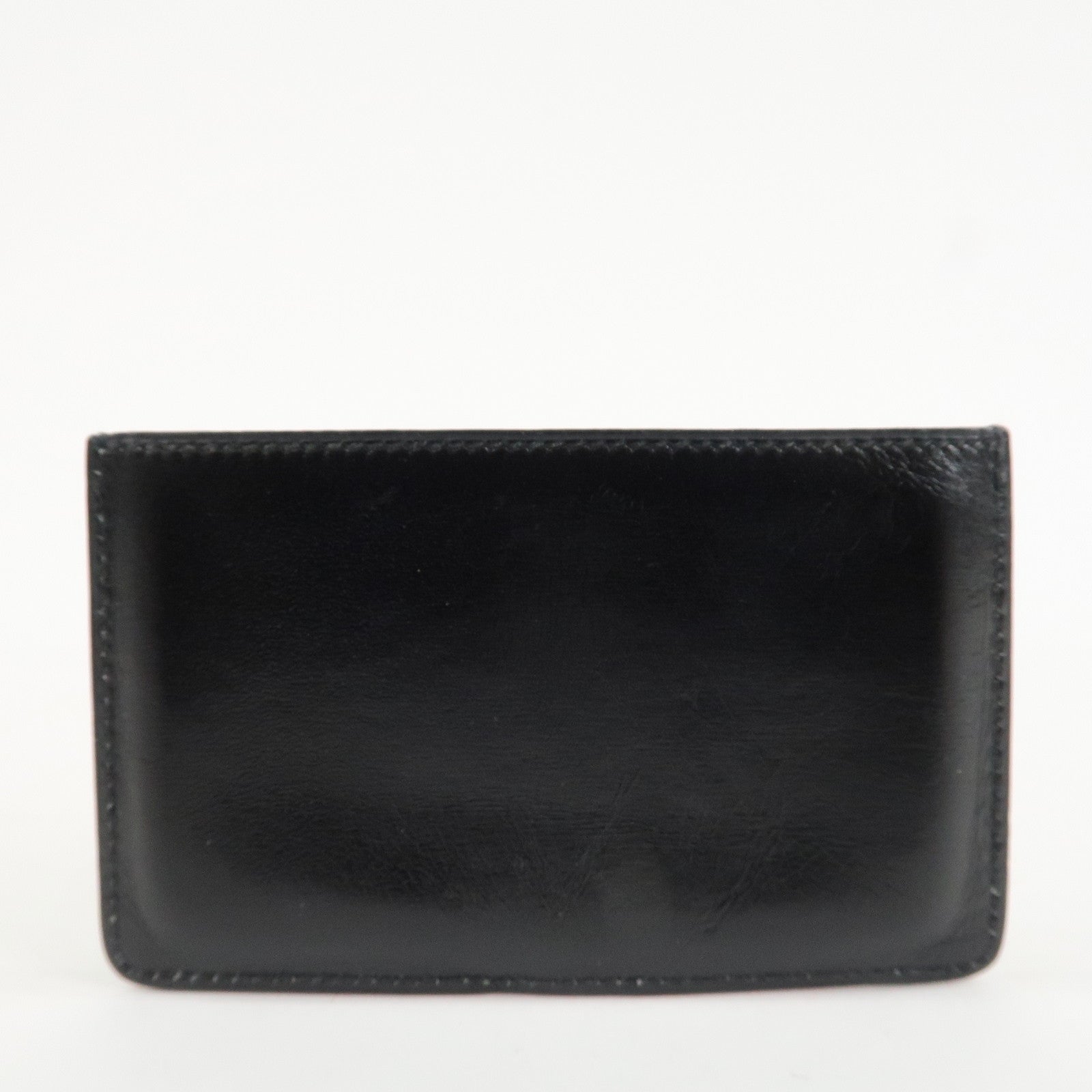 HERMES Leather □T Stamped Card Case Balck Gold Used