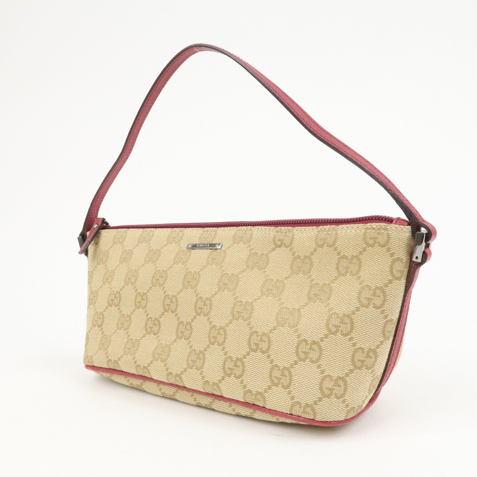 GUCCI Boat Bag Logo GG Monogram Canvas Hand Bag Beige Pink 07198