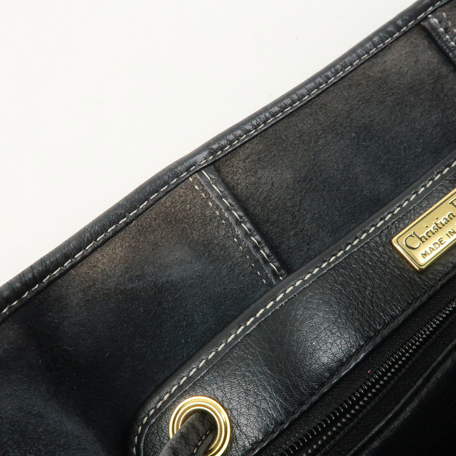 Christian Dior Leather CD Logo Drawstring Shoulder Bag Black Used