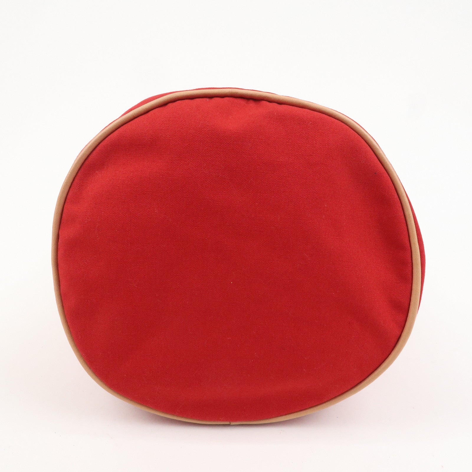 HERMES Canvas Leather Polochon Mimile PM Drawstring Bag Red