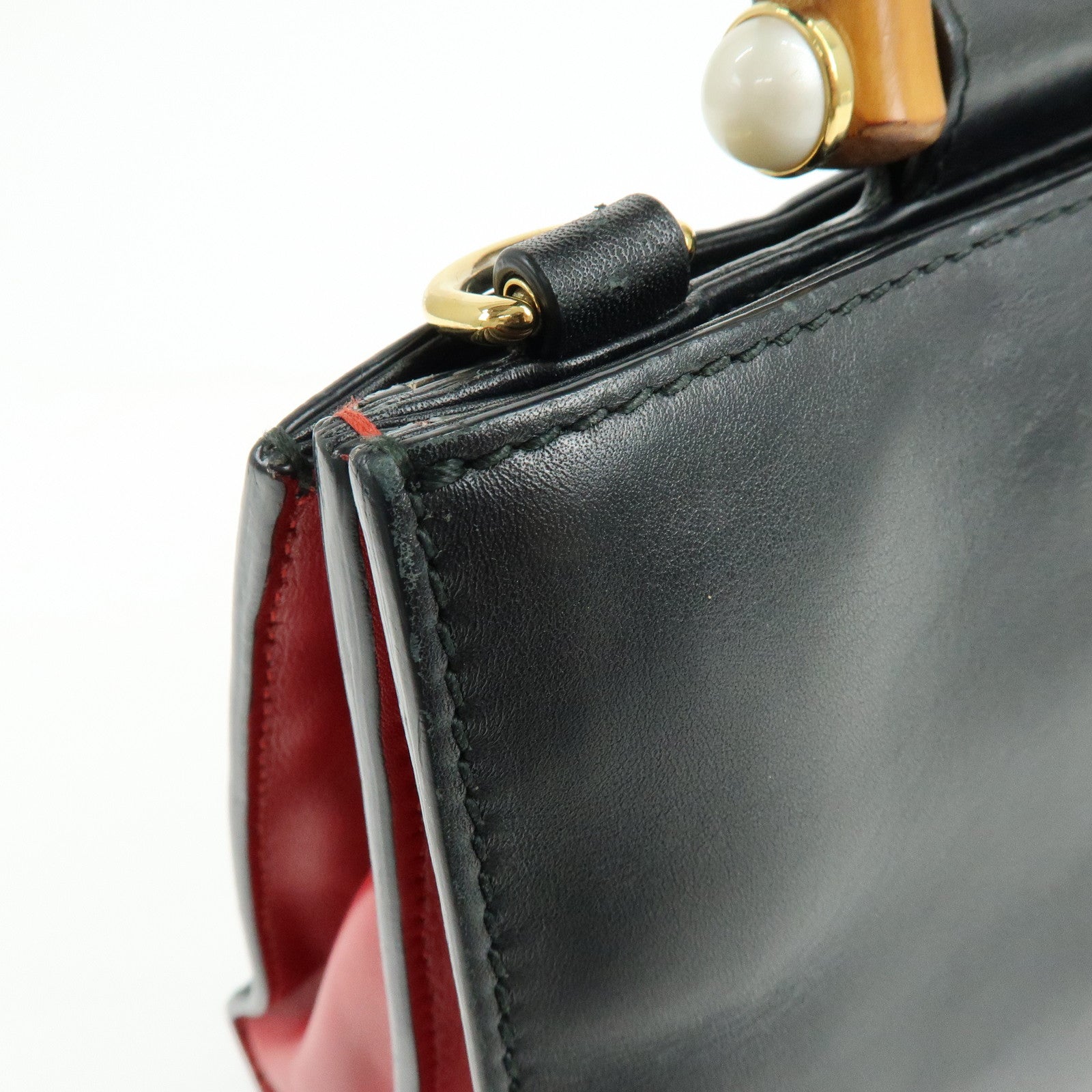 GUCCI Sherry Nymphaea Bamboo Leather 2Way Bag Black 459076